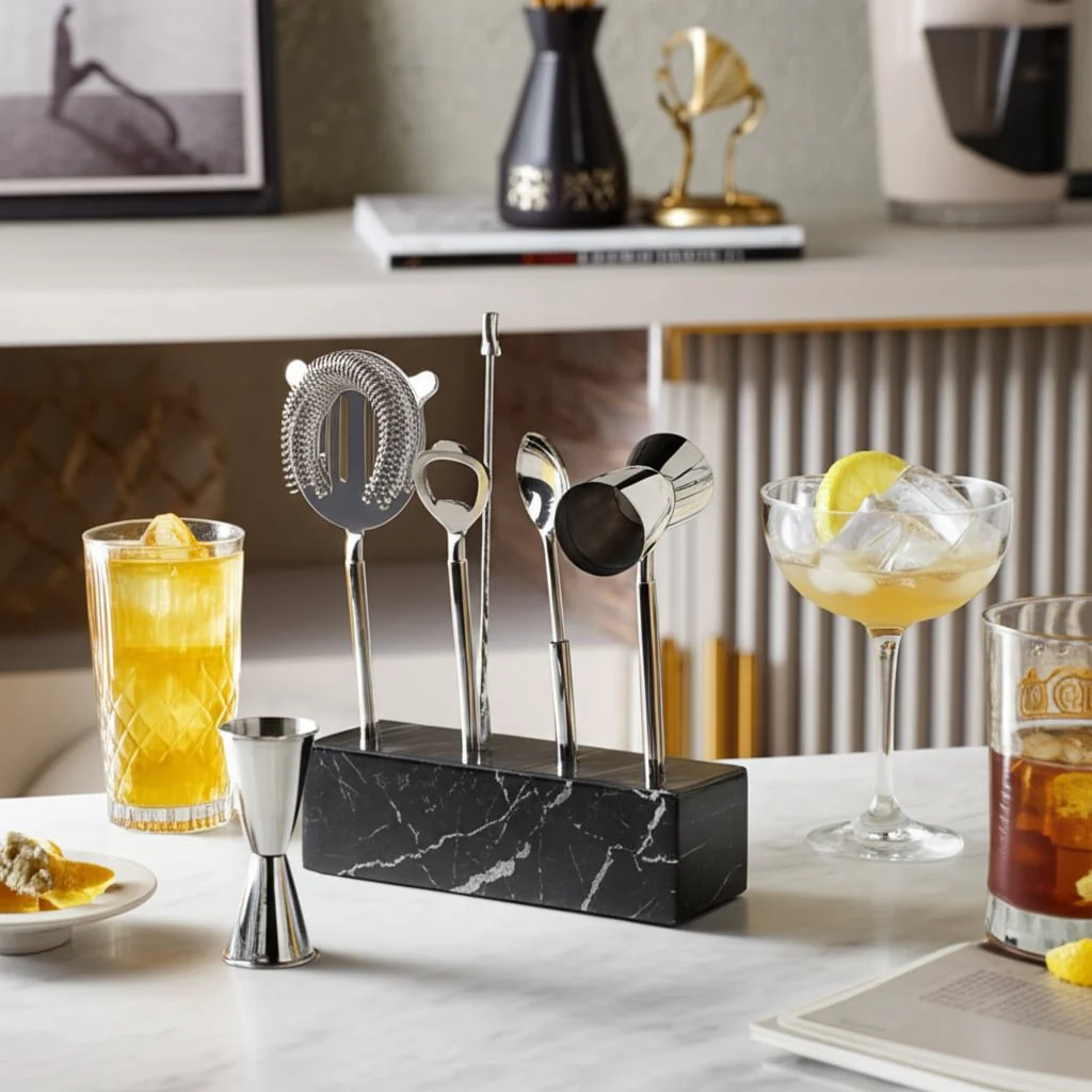 10" 4 Piece Bar Utensil Set, Silver/ Black - Image 12