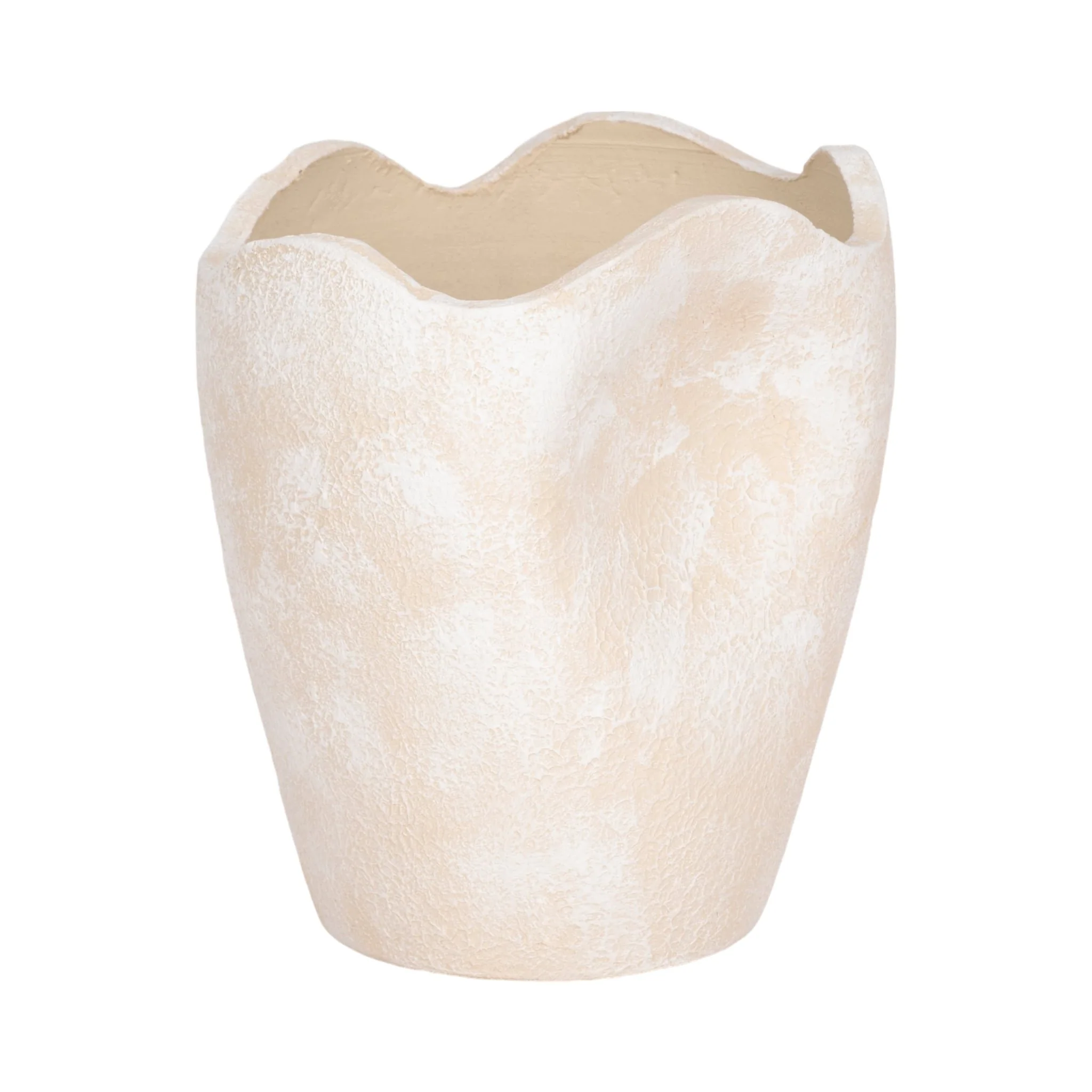 10" Abstract Textured Terracotta Vase, Ivory - Image 3