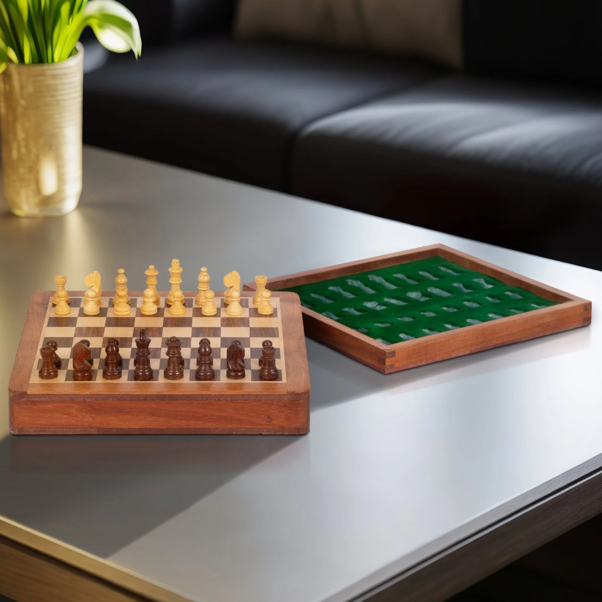 10" Acacia Wood Magnetic Chess Set, Natural - Image 11