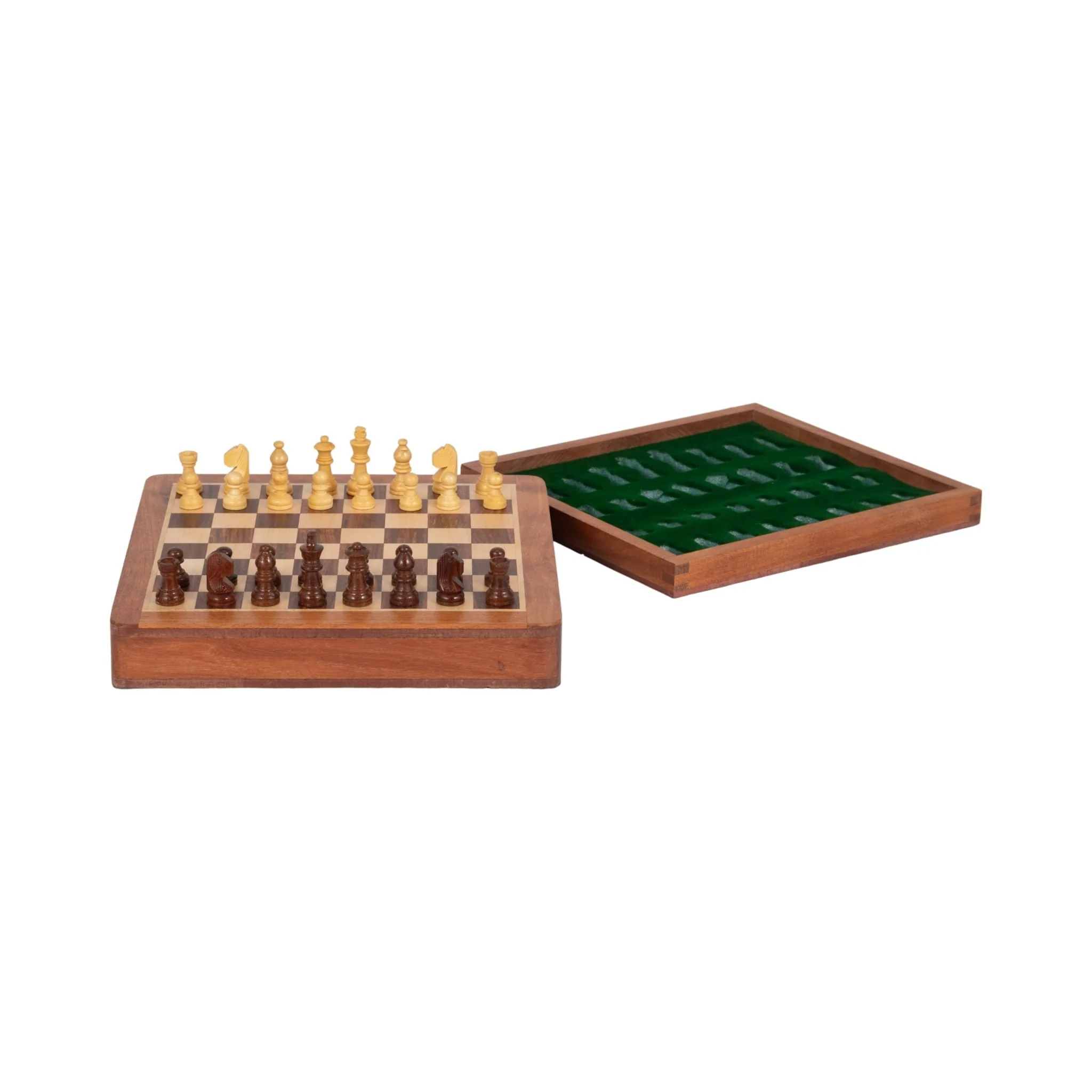 10" Acacia Wood Magnetic Chess Set, Natural - Image 2