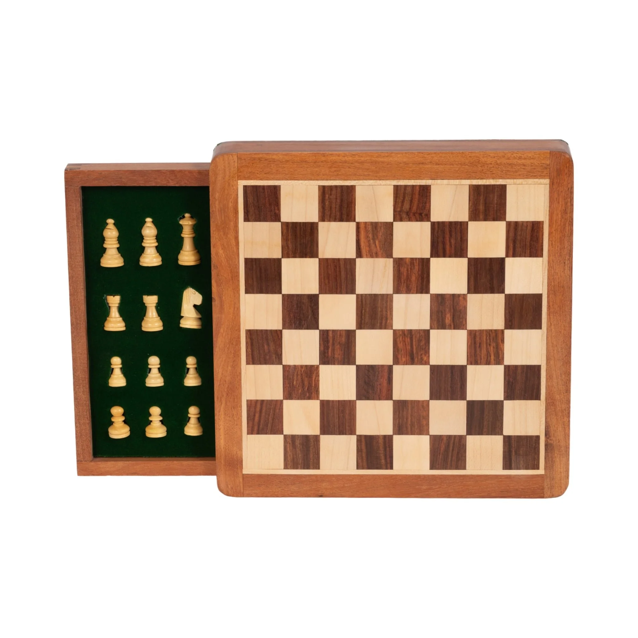 10" Acacia Wood Magnetic Chess Set, Natural - Image 6