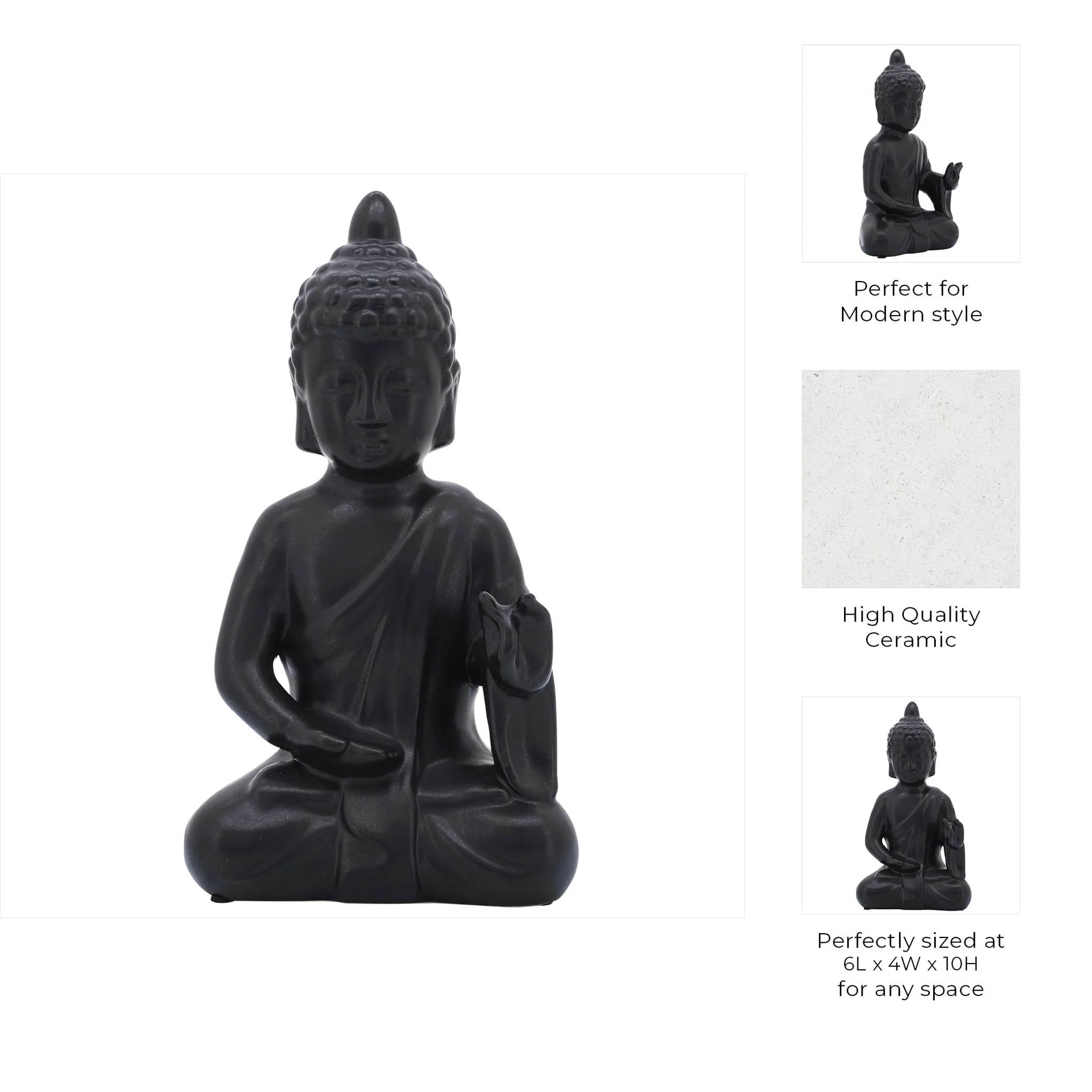 10", Black Ceramic Seated Buddha - Image 6