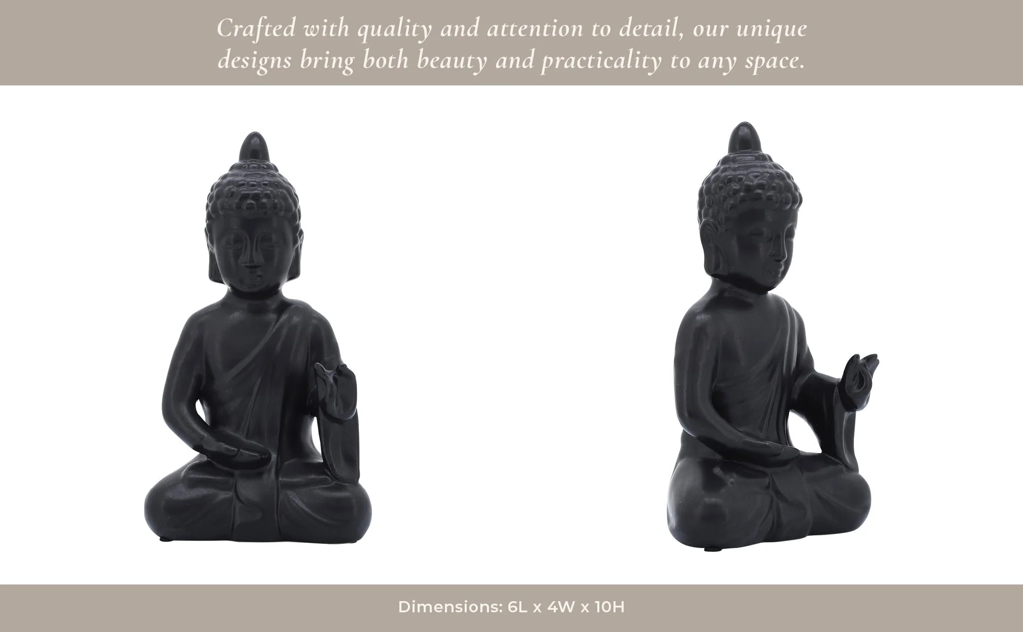 10", Black Ceramic Seated Buddha - Image 9