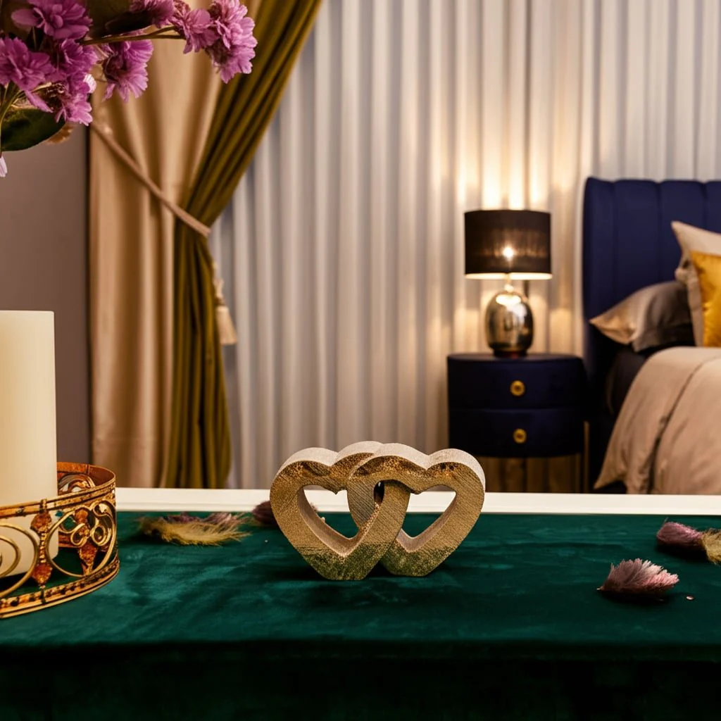 10" Ceramic Double Heart Table Deco, Champagne - Image 10