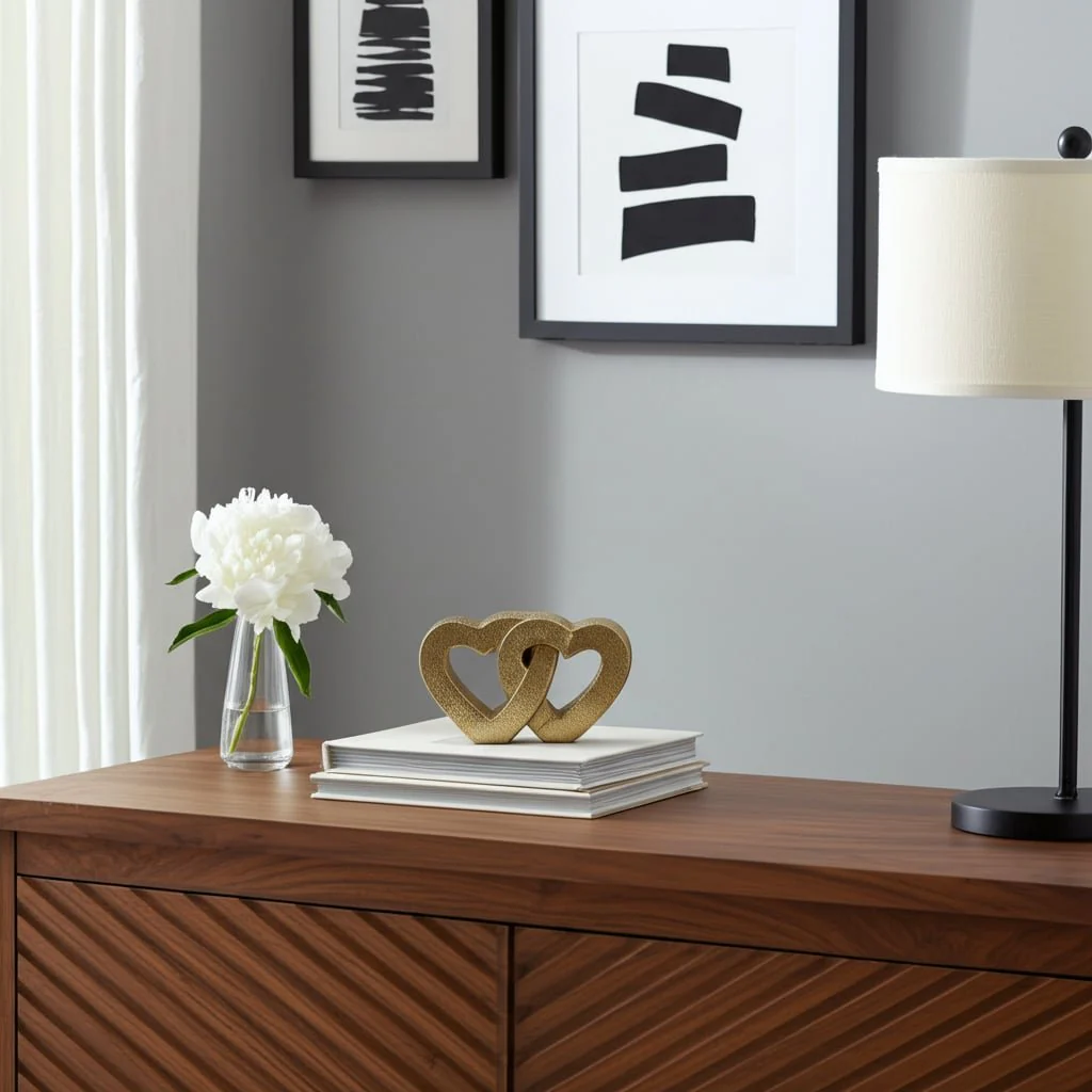 10" Ceramic Double Heart Table Deco, Champagne - Image 8