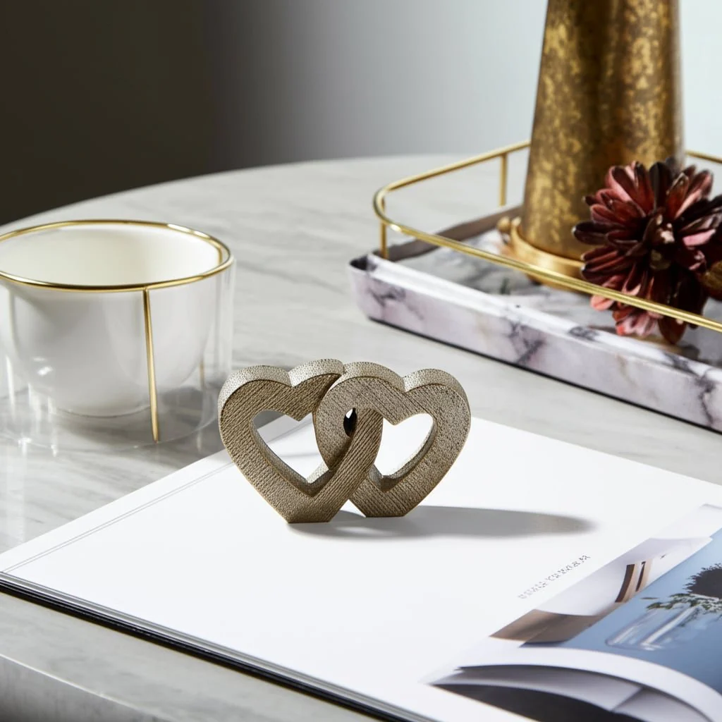 10" Ceramic Double Heart Table Deco, Champagne - Image 9