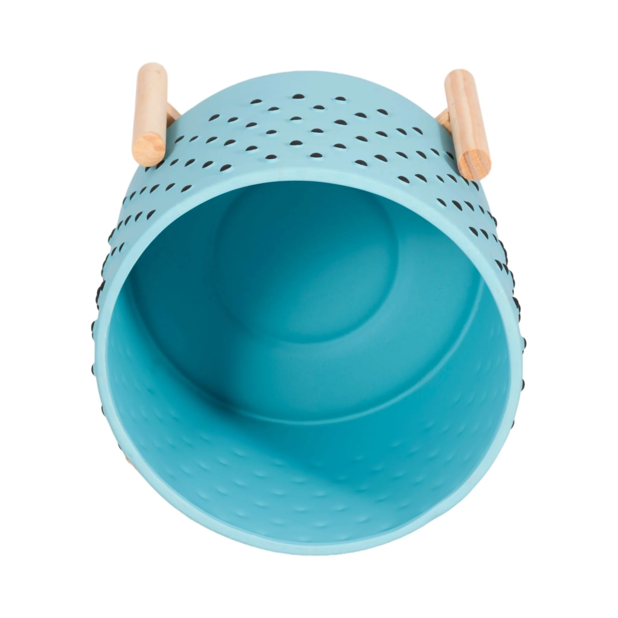 10" Dotted Planter W/ Wood Stand, Blue - Image 6