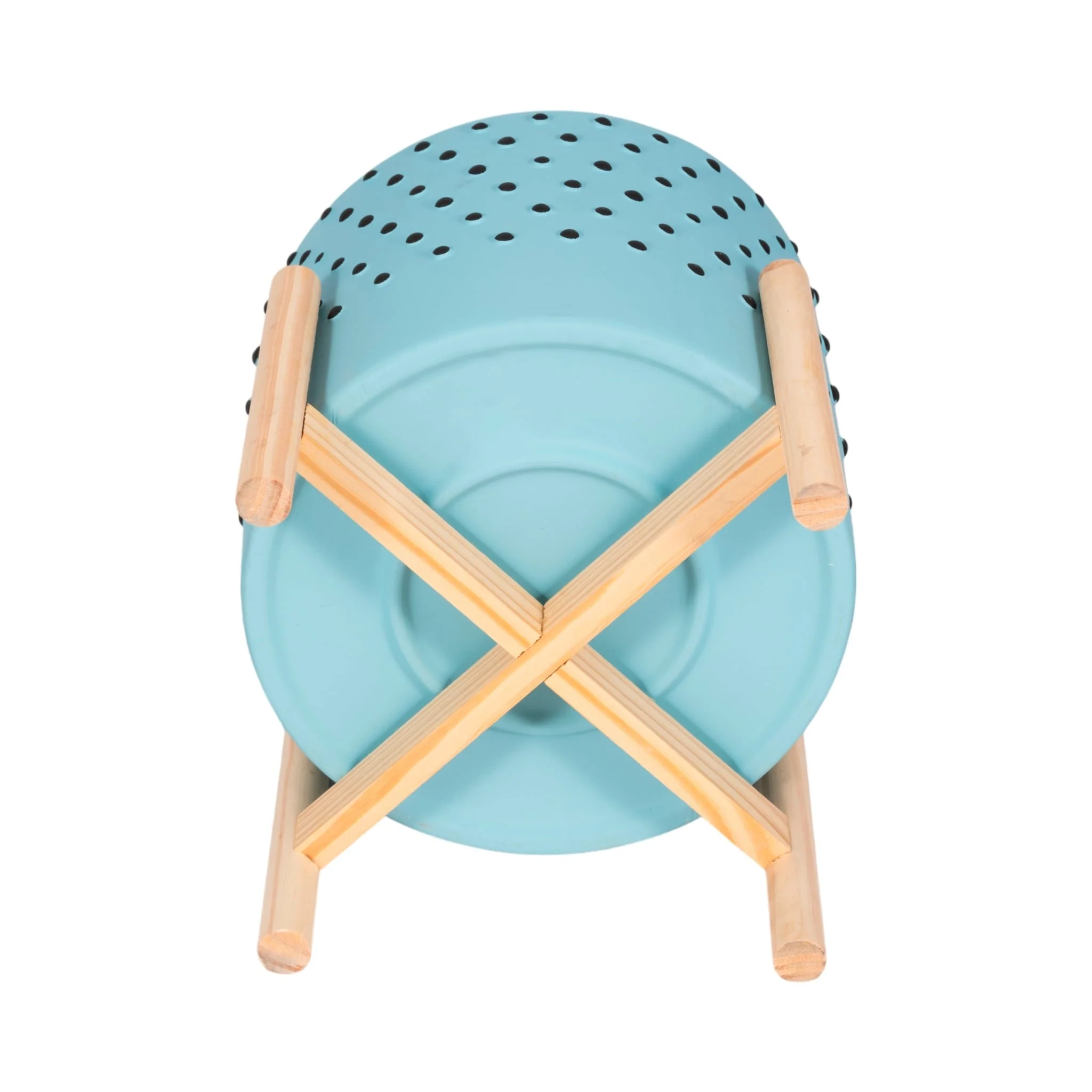 10" Dotted Planter W/ Wood Stand, Blue - Image 7