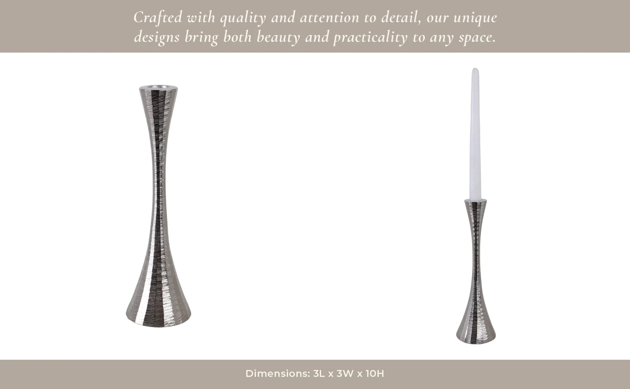 10" Etched Metal Taper Holder, Silver - Image 11