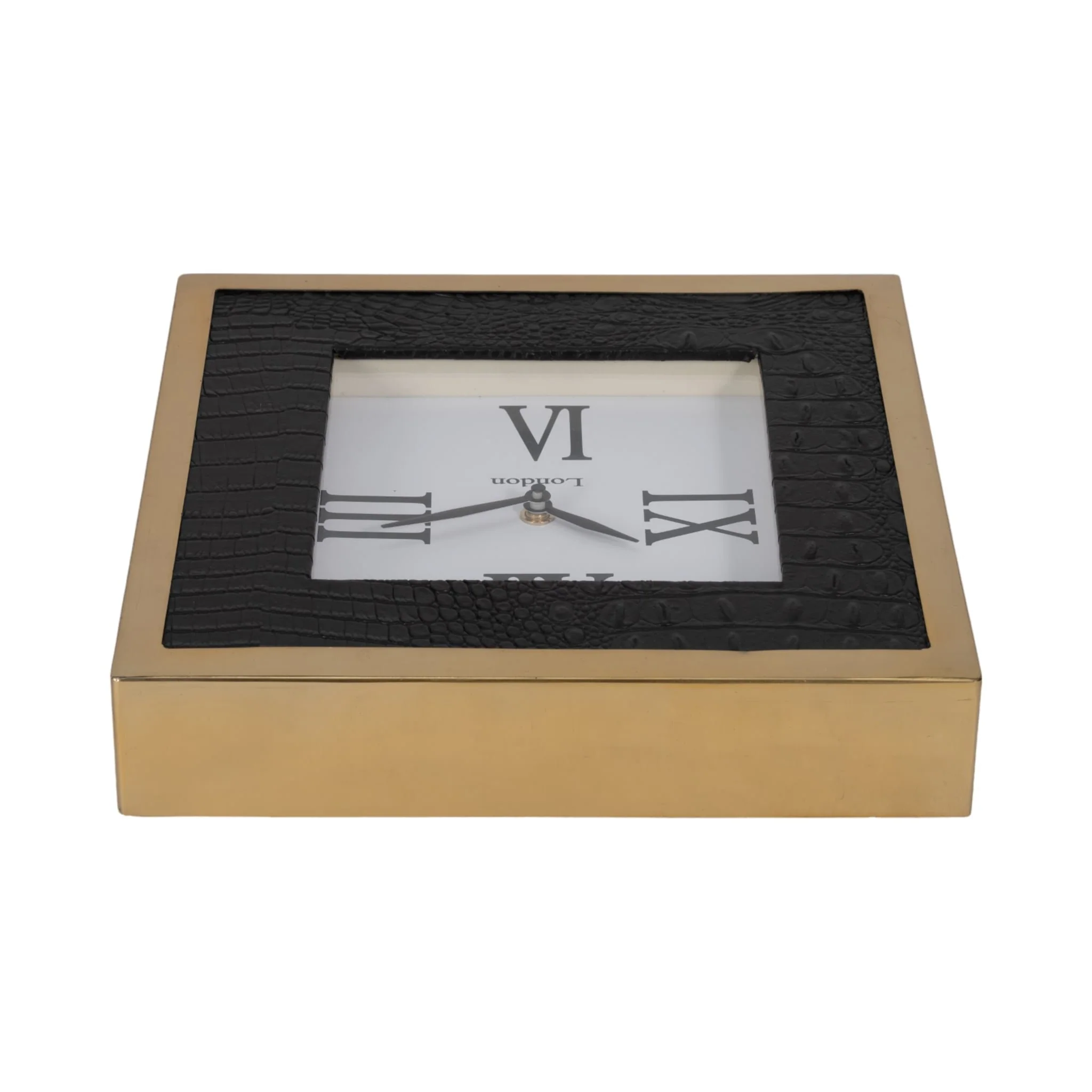 10" Faux Leather Croc Square Clock, Black/gold - Image 6