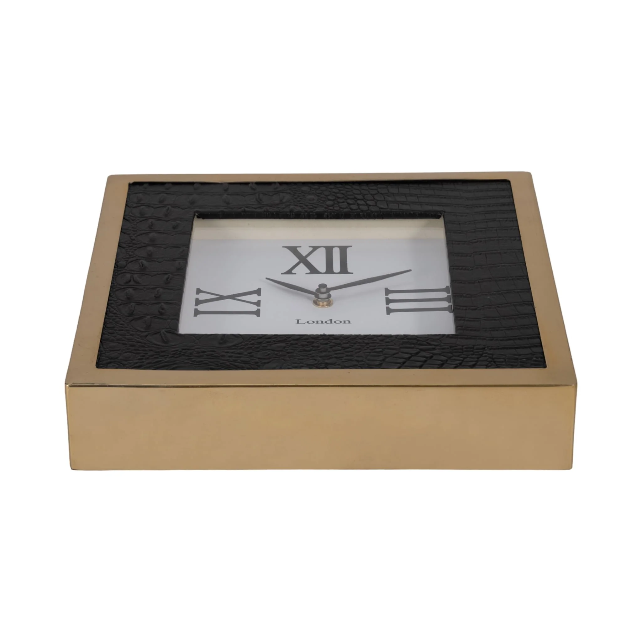 10" Faux Leather Croc Square Clock, Black/gold - Image 7