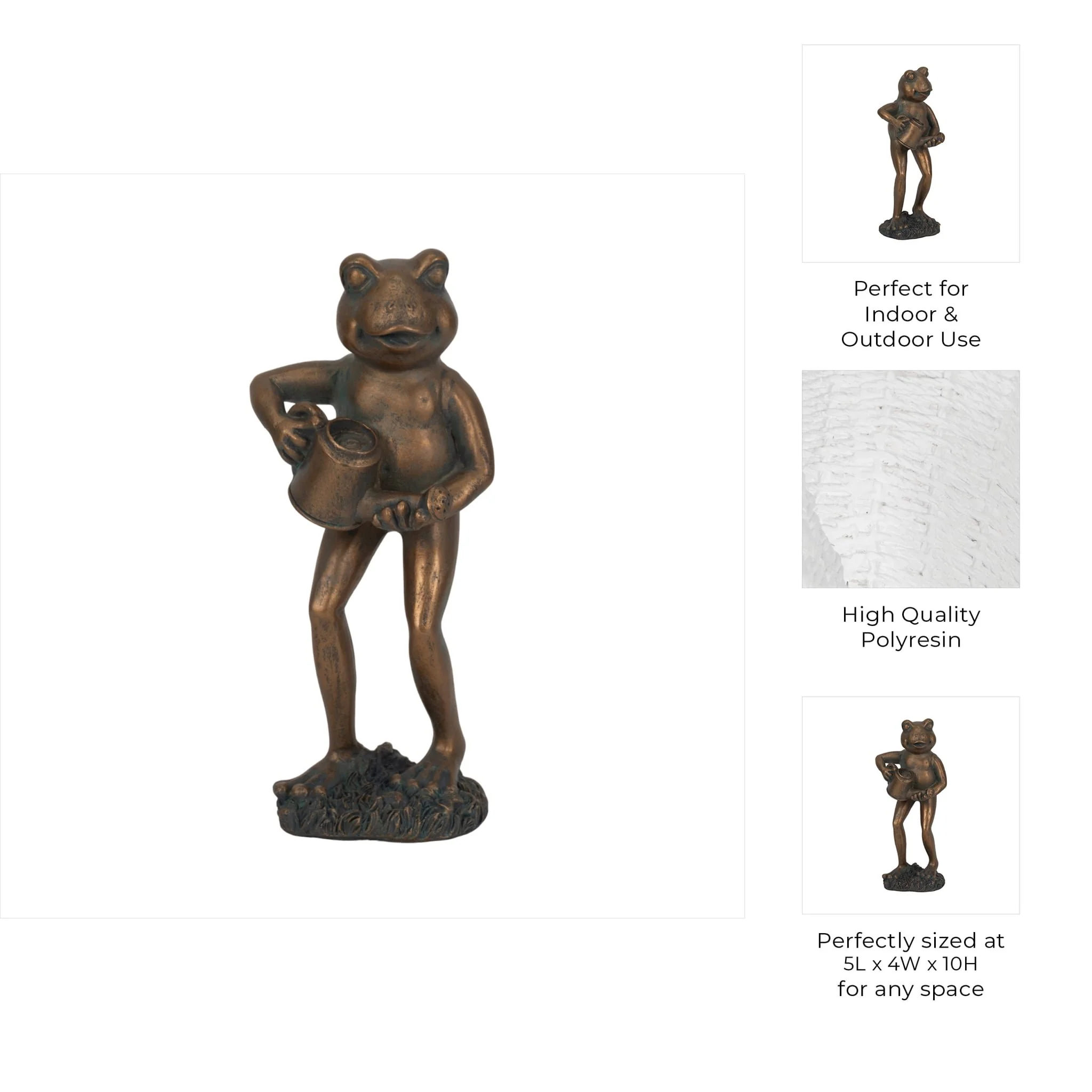 10" Frog With Watering Can, Bronze - Image 10
