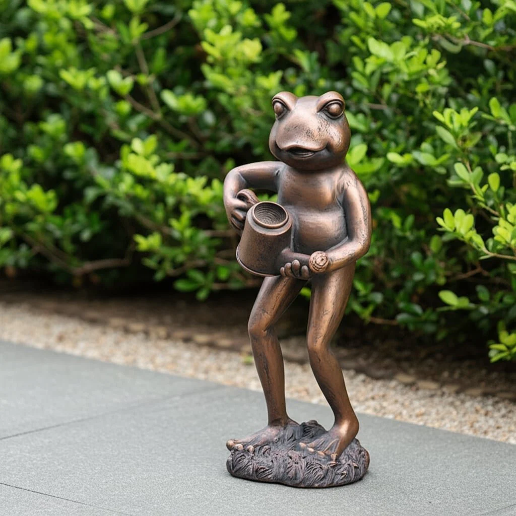 10" Frog With Watering Can, Bronze - Image 12
