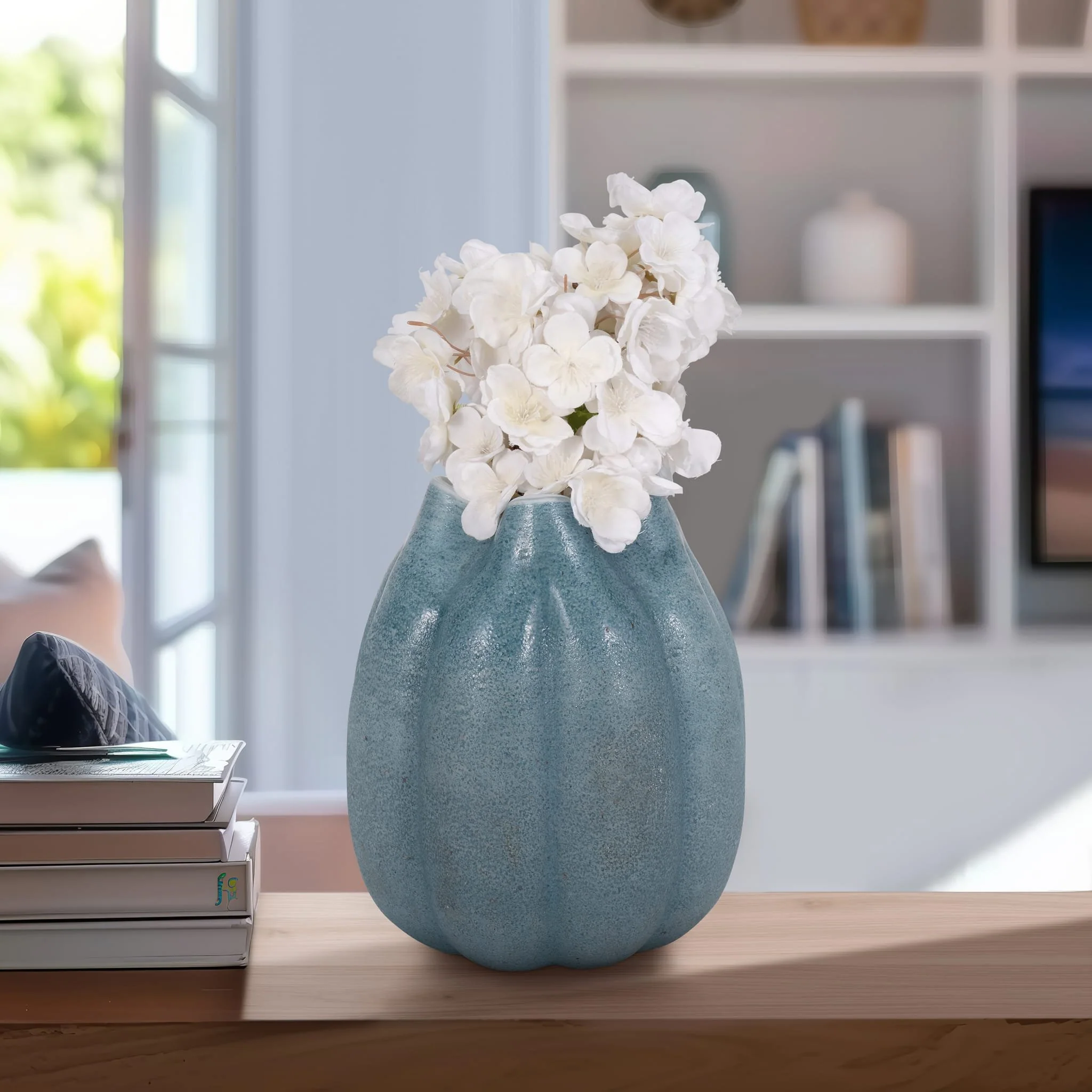 10" Glass Sea Urchin Vase, Blue - Image 10
