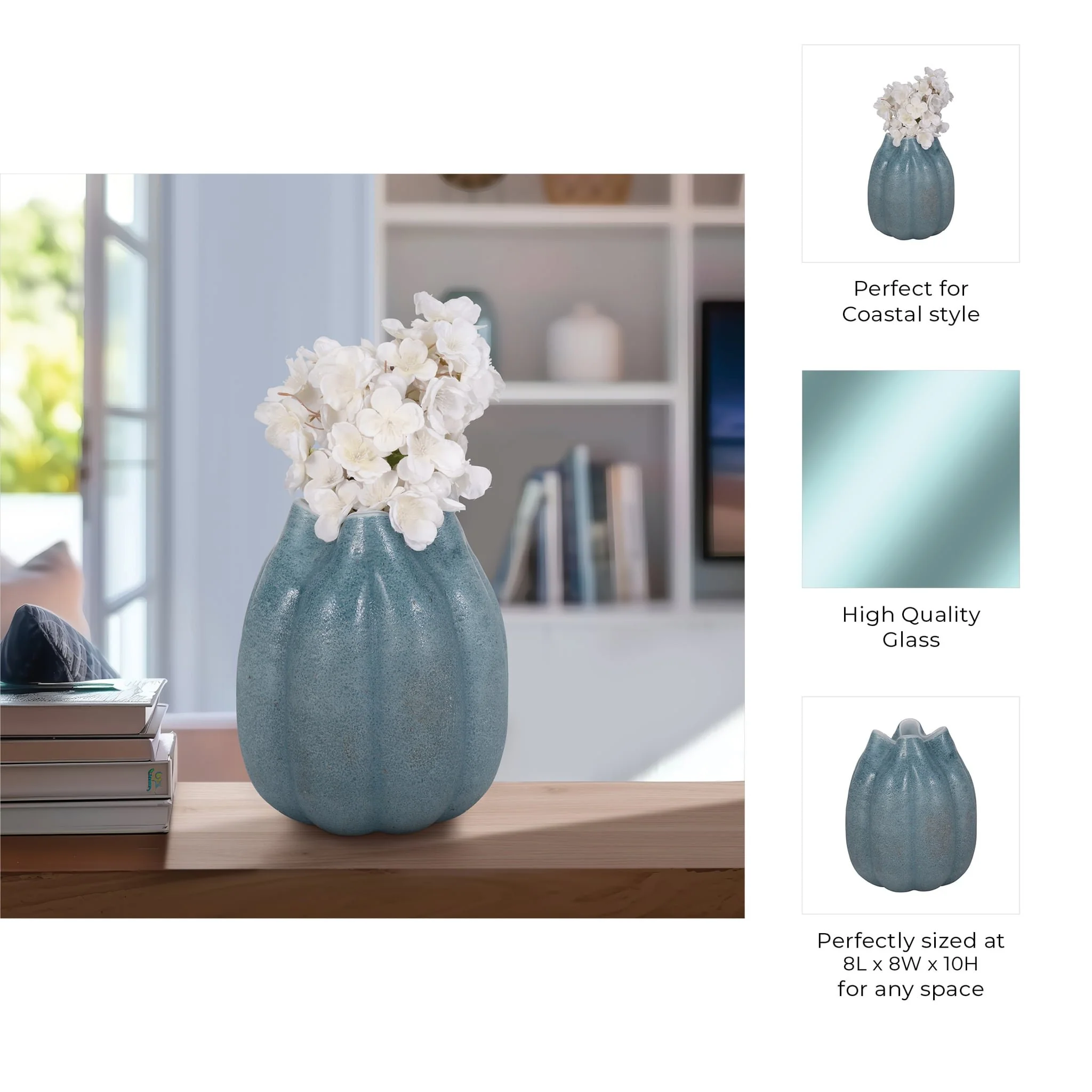 10" Glass Sea Urchin Vase, Blue - Image 9