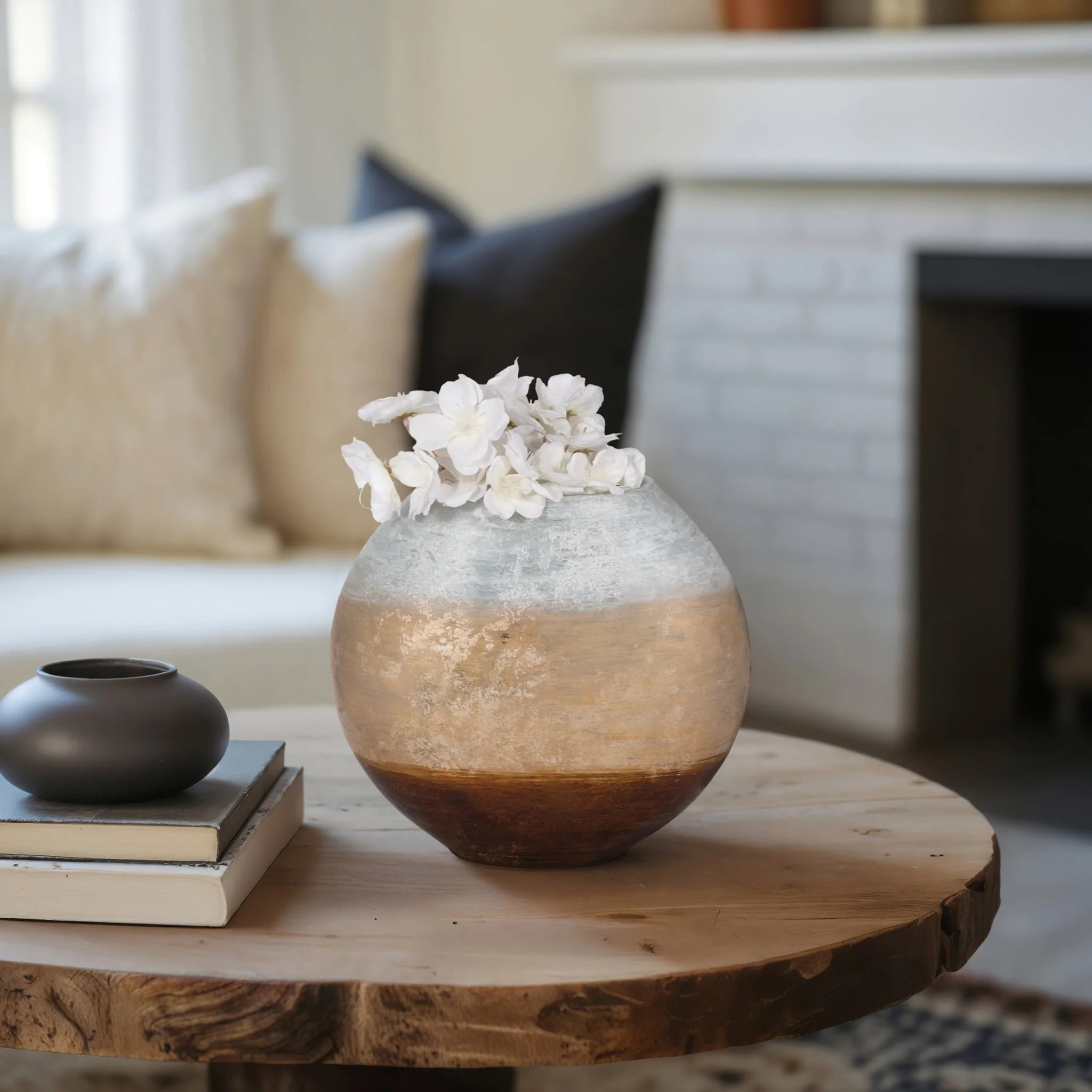 10" Gold Ombre Round Vase, White/gold - Image 11