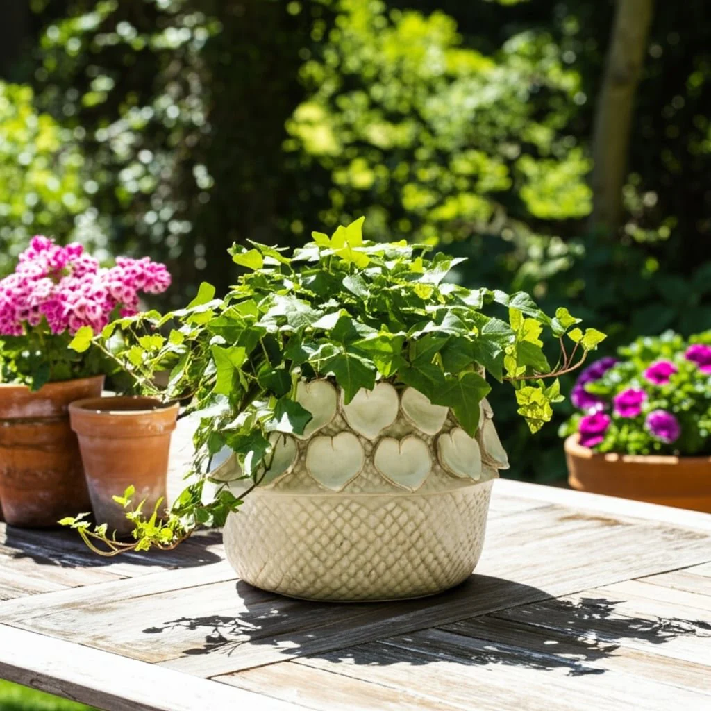 10" Leaf Applique Woven Planter, Cream - Image 12