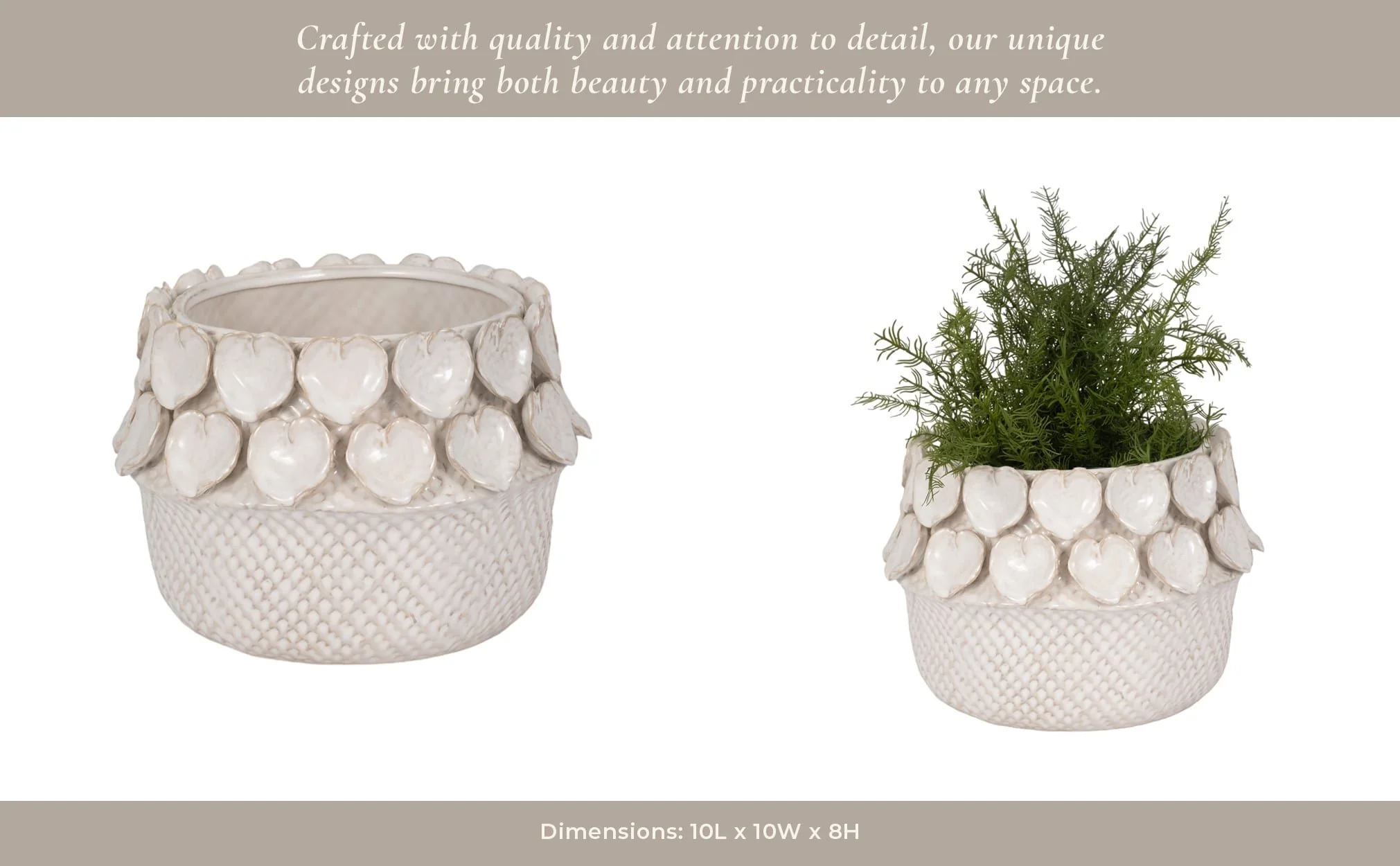 10" Leaf Applique Woven Planter, Cream - Image 13