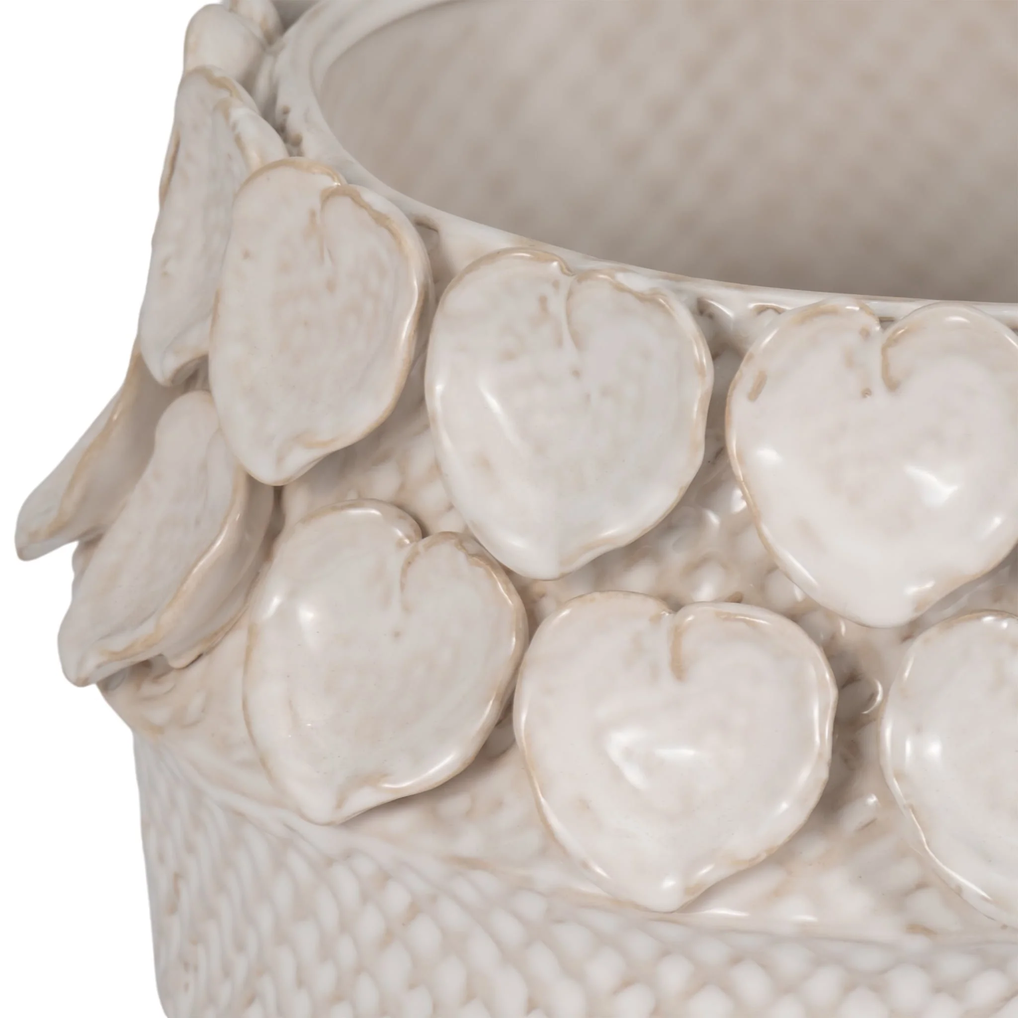 10" Leaf Applique Woven Planter, Cream - Image 4