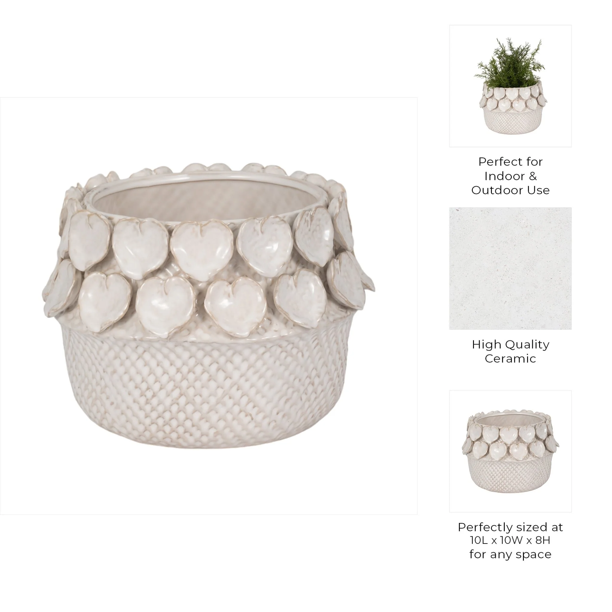 10" Leaf Applique Woven Planter, Cream - Image 9