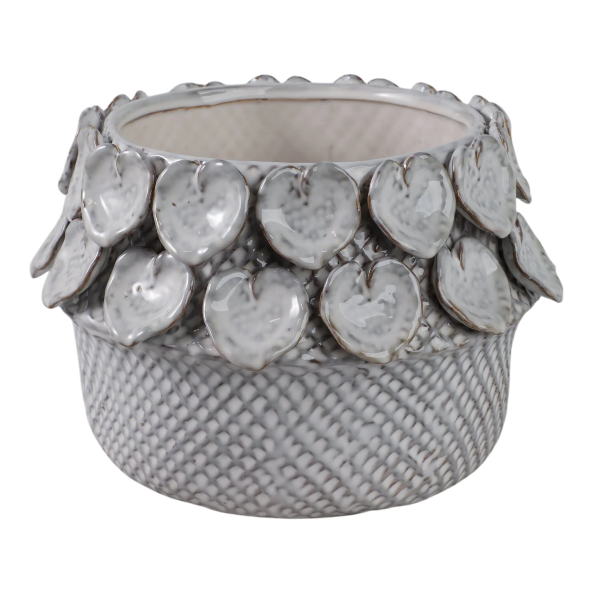 10" Leaf Applique Woven Planter, White - Image 2