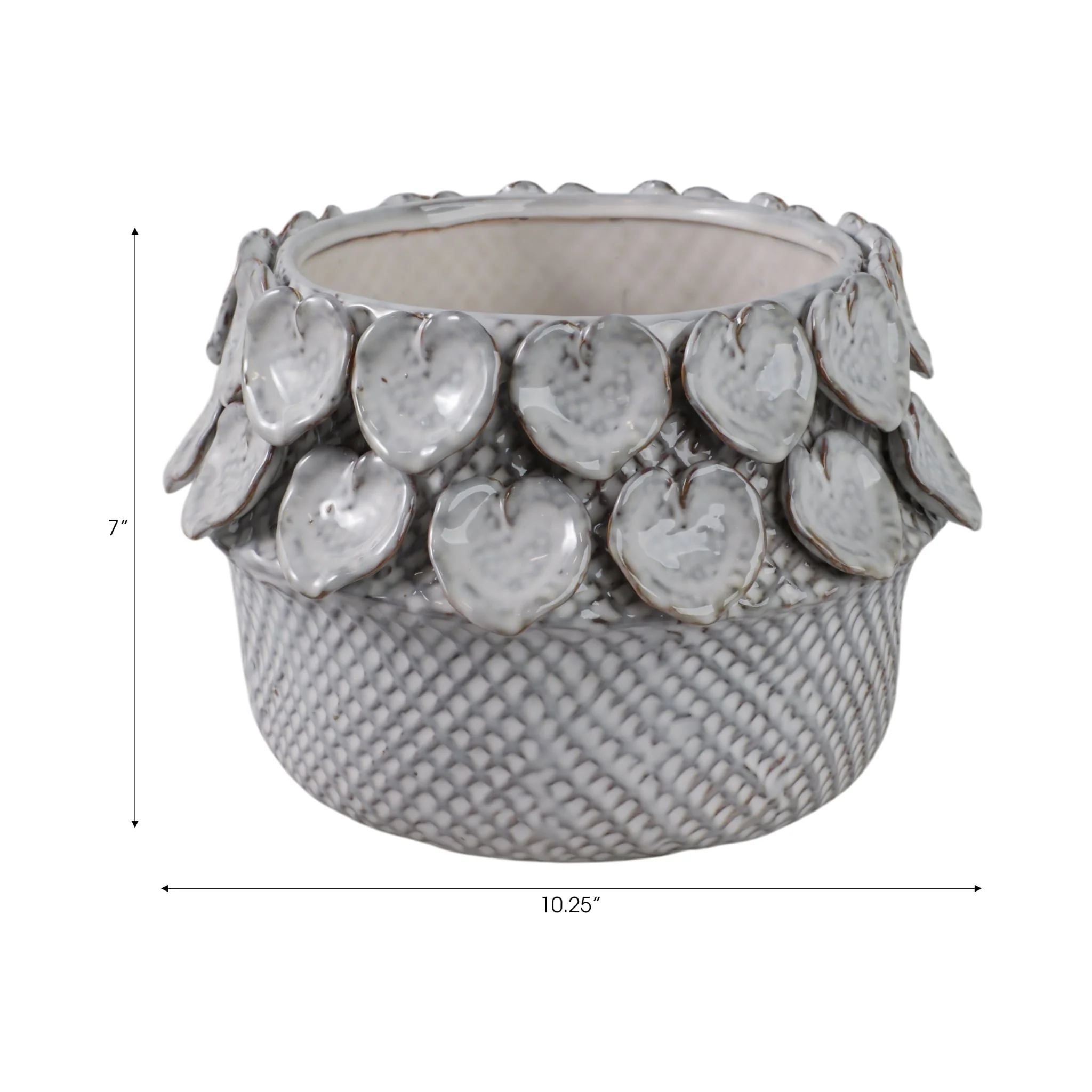 10" Leaf Applique Woven Planter, White - Image 8