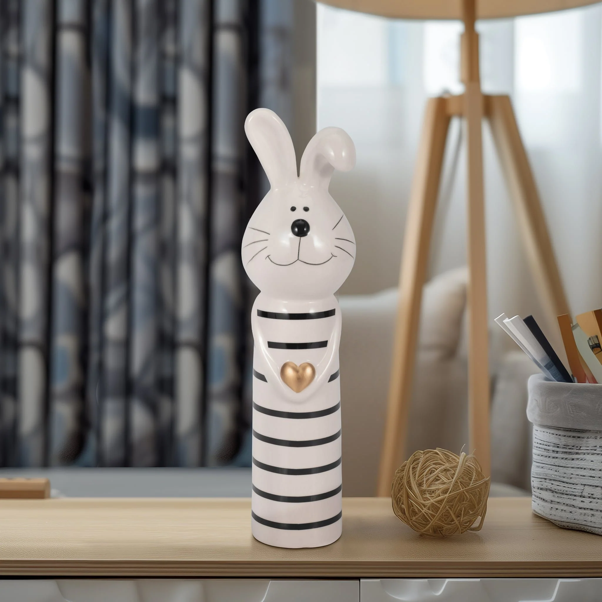 10" Lines Bunny With Gold Heart, White/black - Image 11