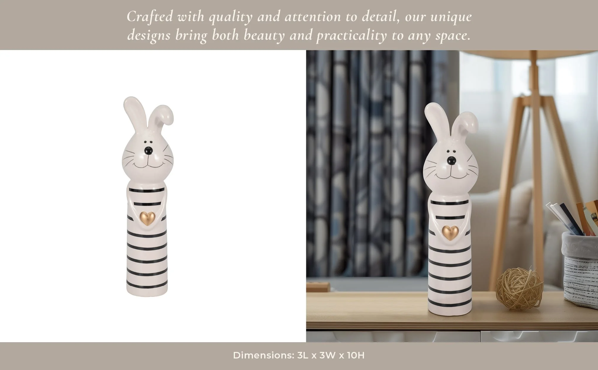 10" Lines Bunny With Gold Heart, White/black - Image 12