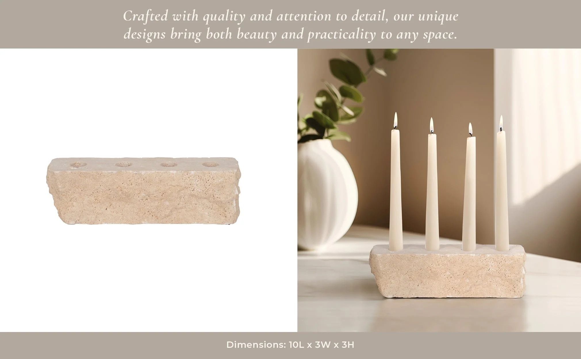 10" Live Edge Travertine 4-taper Candle Holder, Ta - Image 11