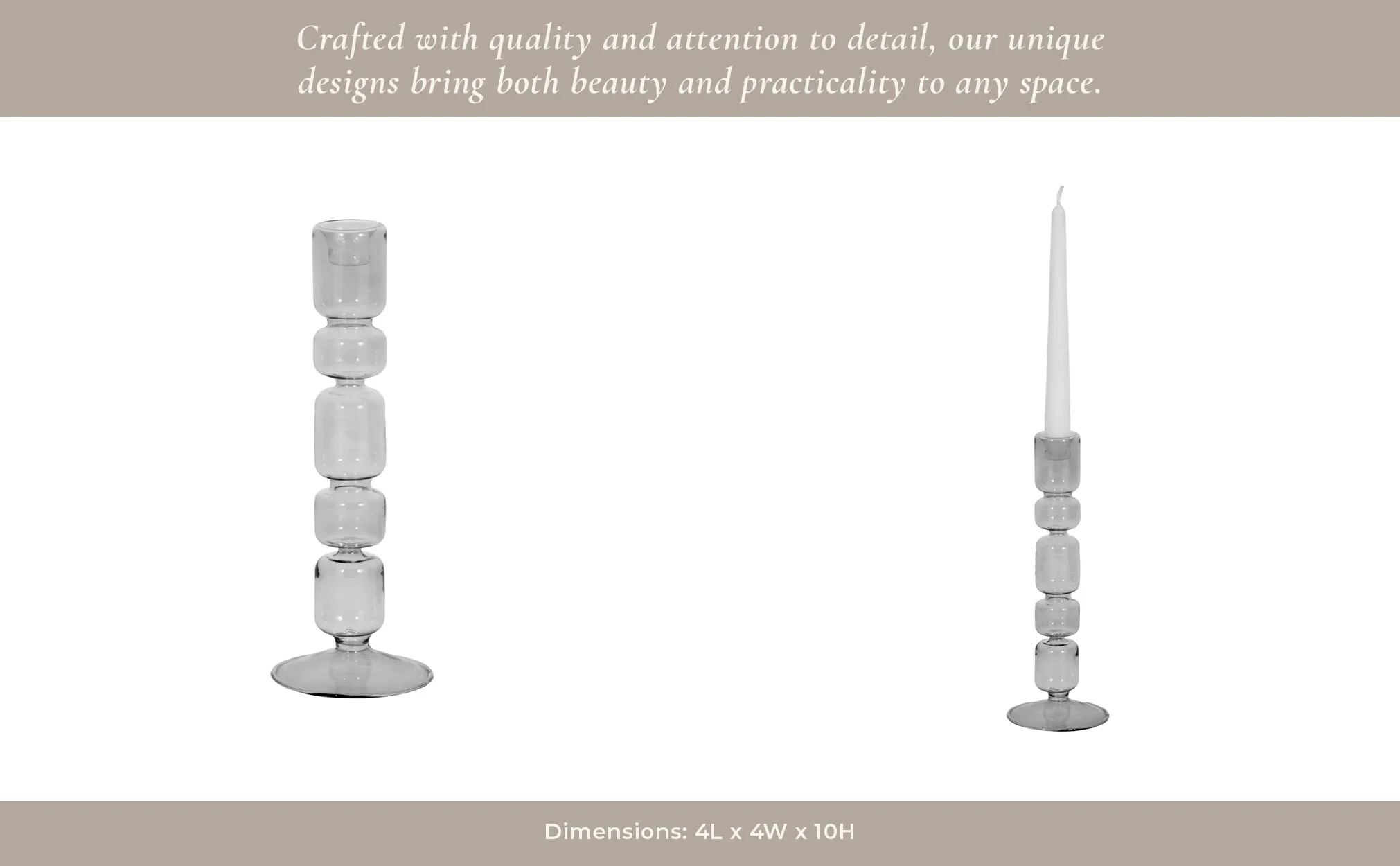 10" Mixed Bubble Taper Candleholder, Smoke - Image 11
