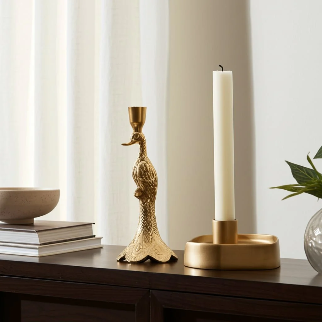 10" Peacock Taper Candle Holder, Gold - Image 12