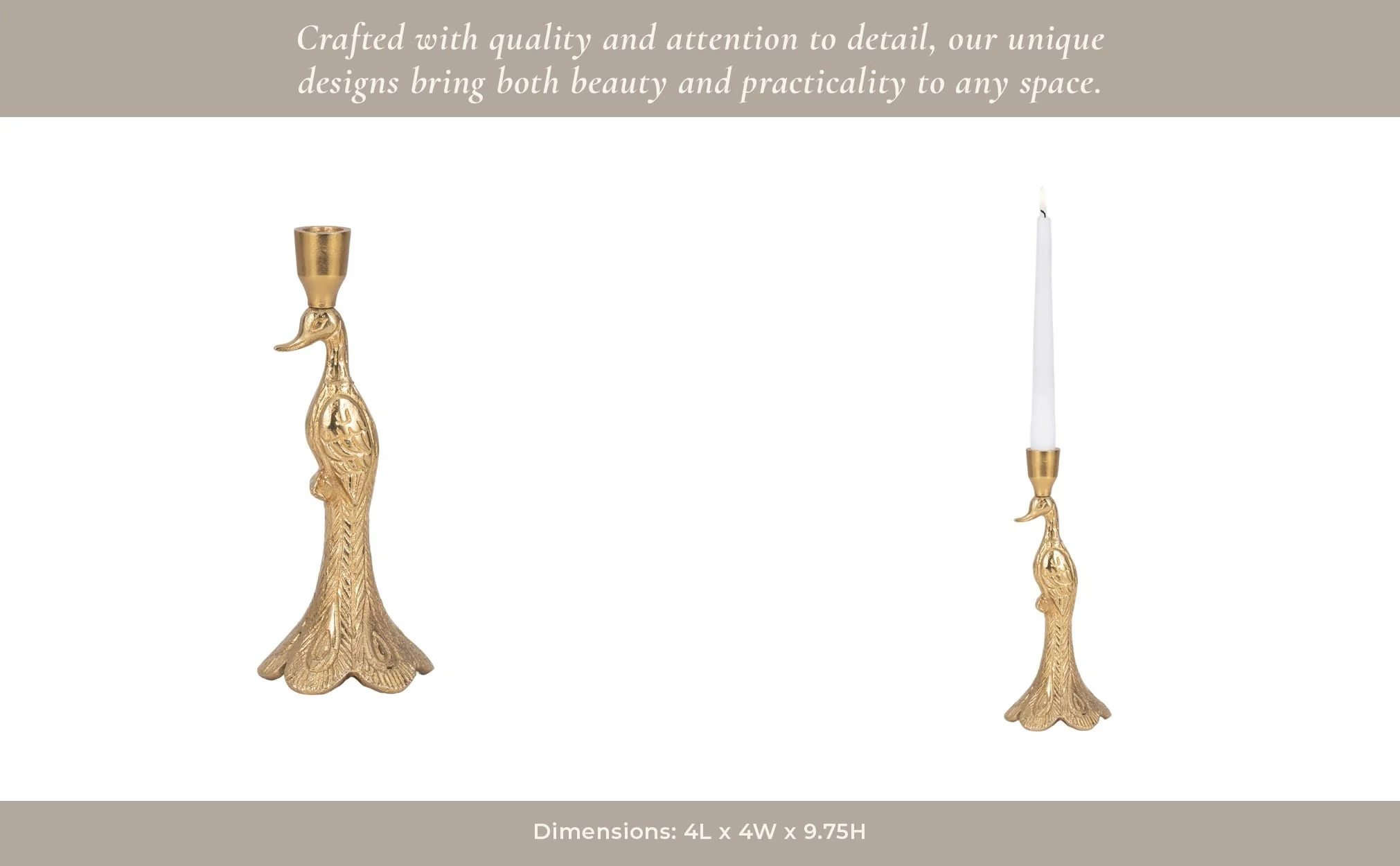 10" Peacock Taper Candle Holder, Gold - Image 14