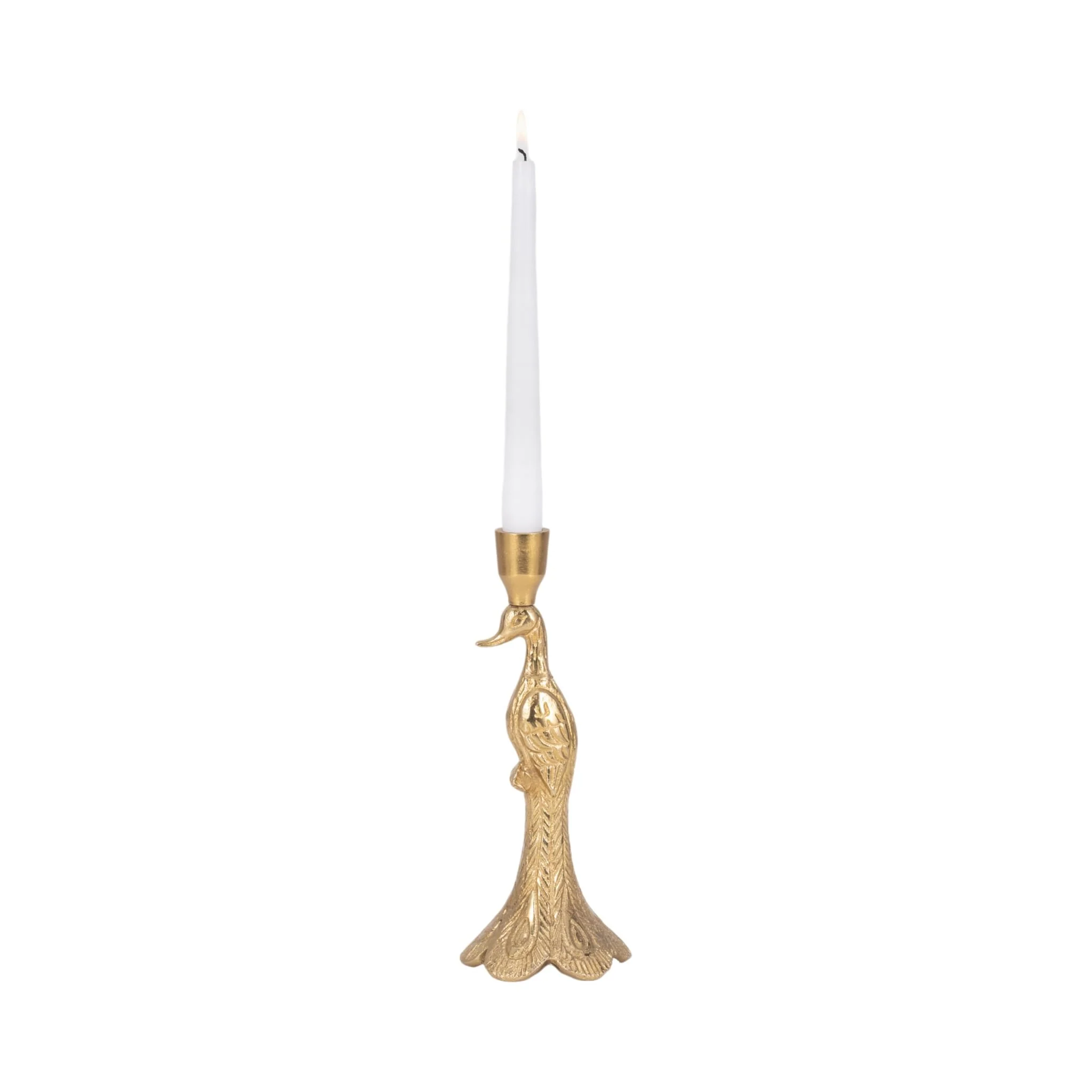 10" Peacock Taper Candle Holder, Gold - Image 2