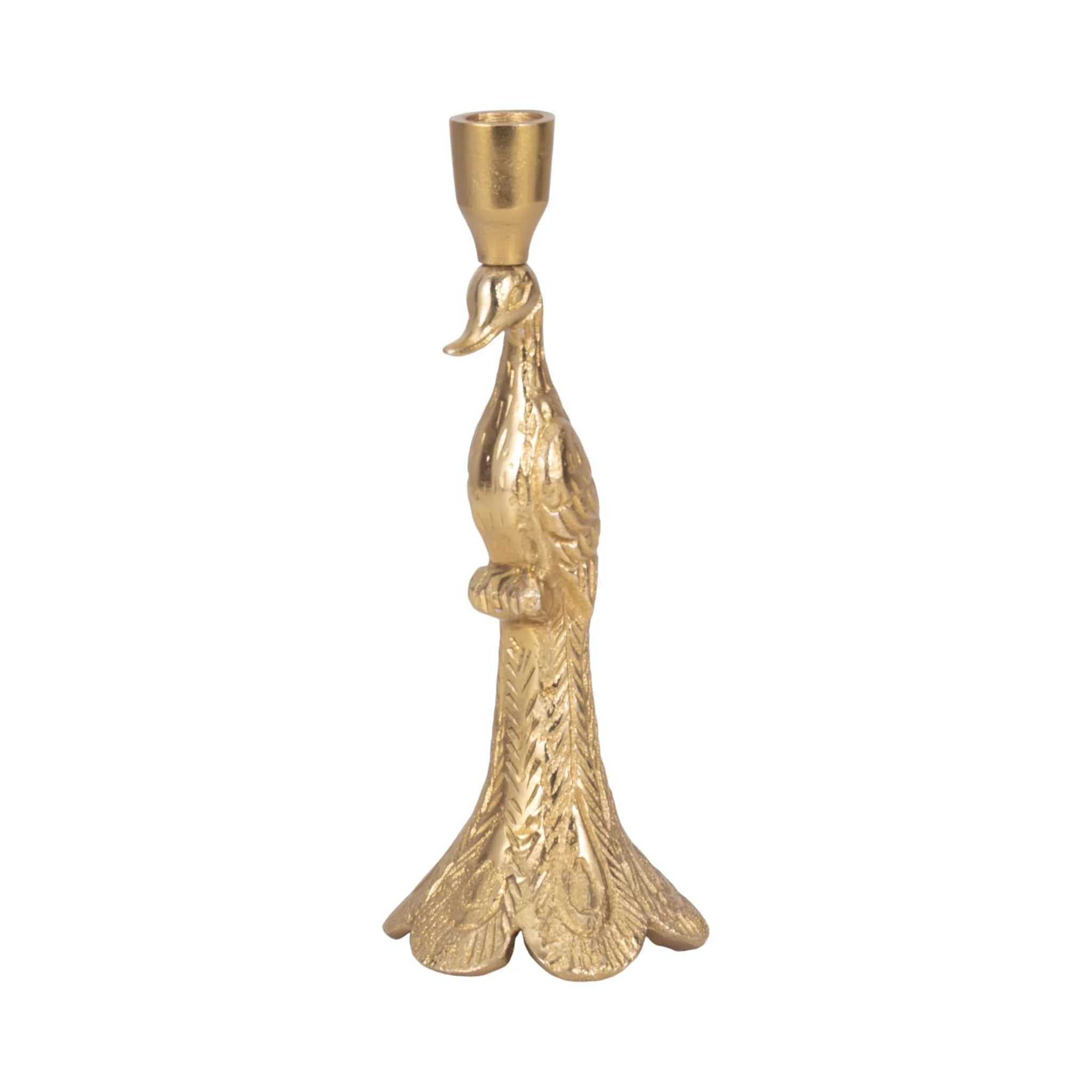 10" Peacock Taper Candle Holder, Gold - Image 3