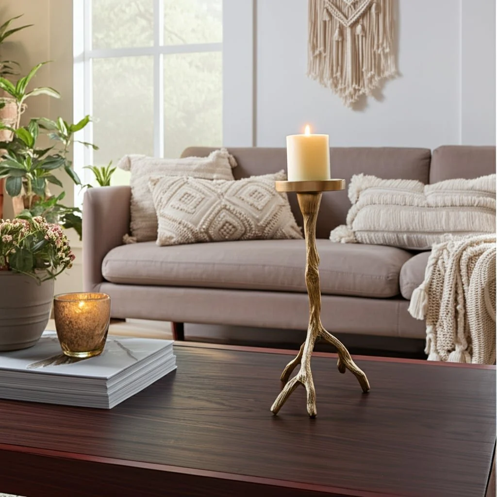 10" Roots Pillar & Taper Candle Holder, Gold - Image 13