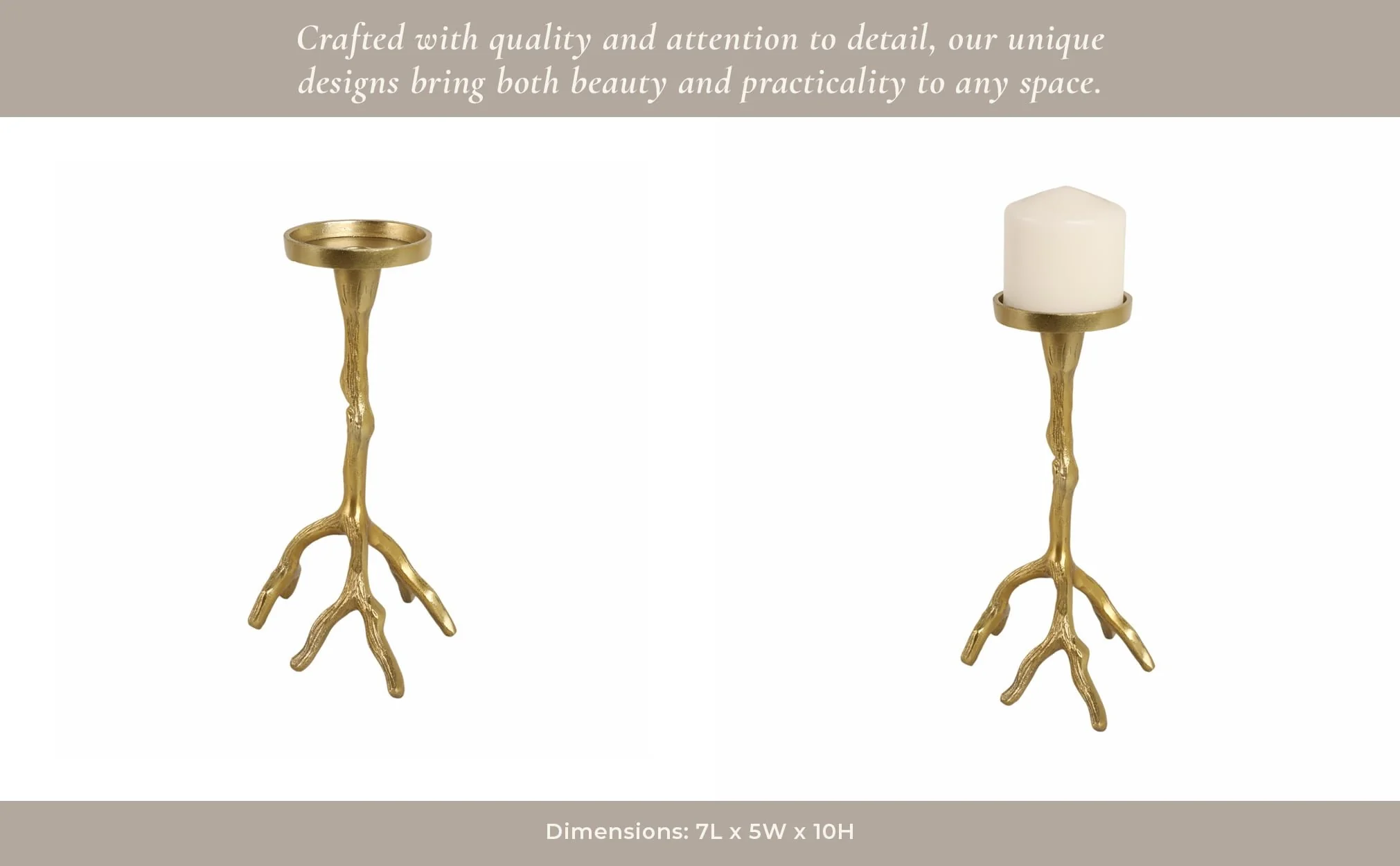 10" Roots Pillar & Taper Candle Holder, Gold - Image 14