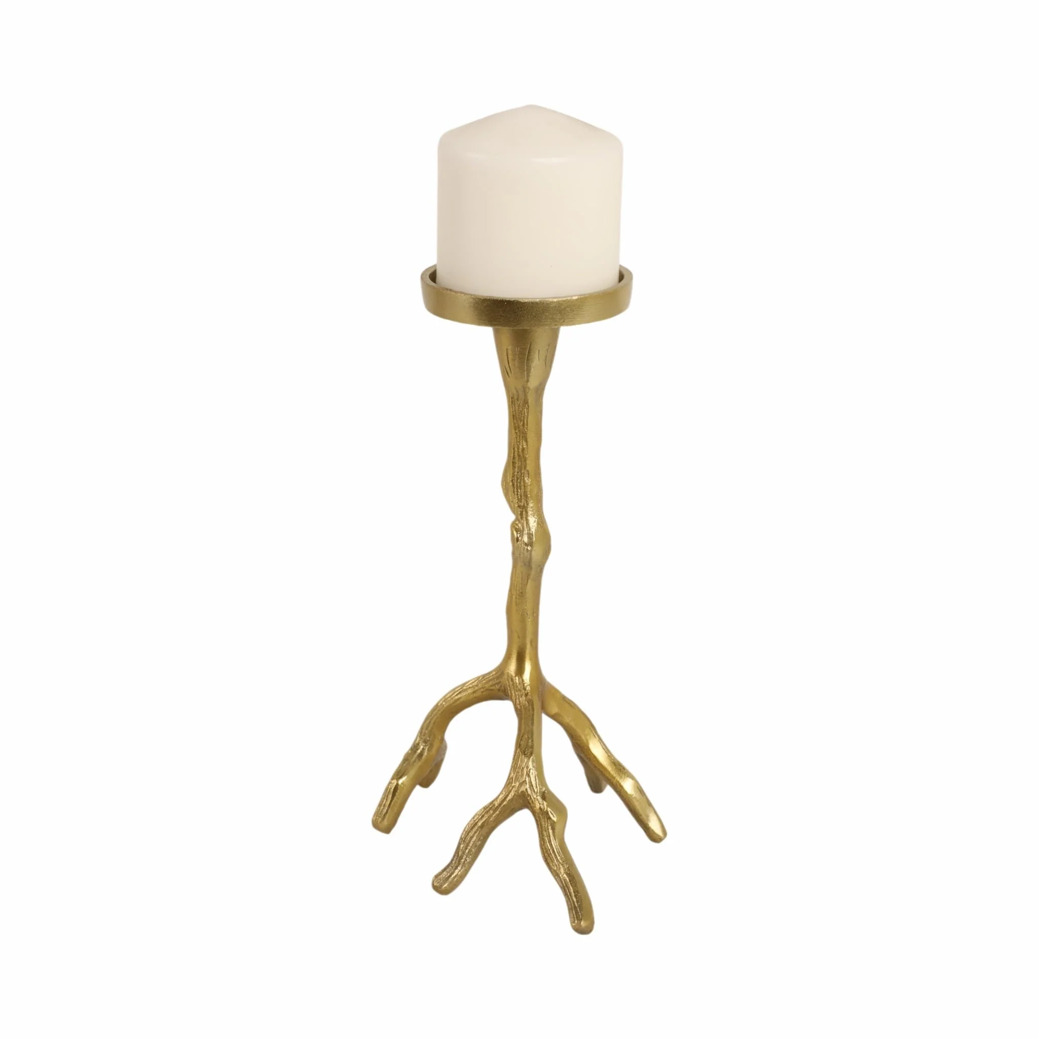 10" Roots Pillar & Taper Candle Holder, Gold - Image 2