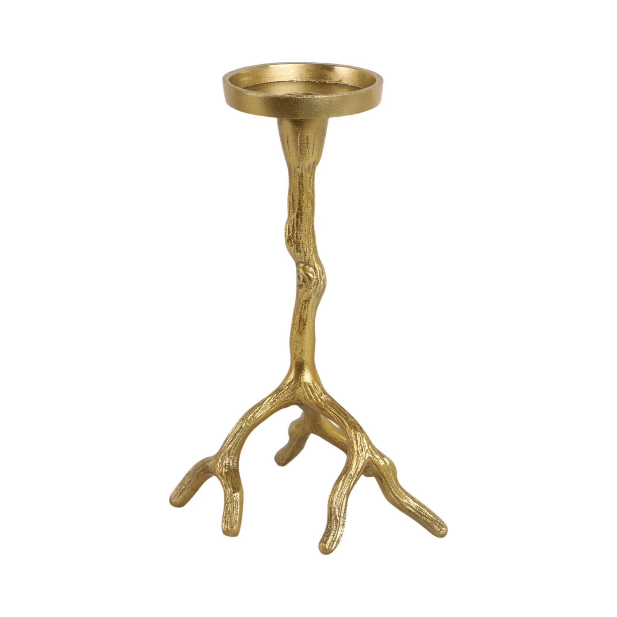 10" Roots Pillar & Taper Candle Holder, Gold - Image 3