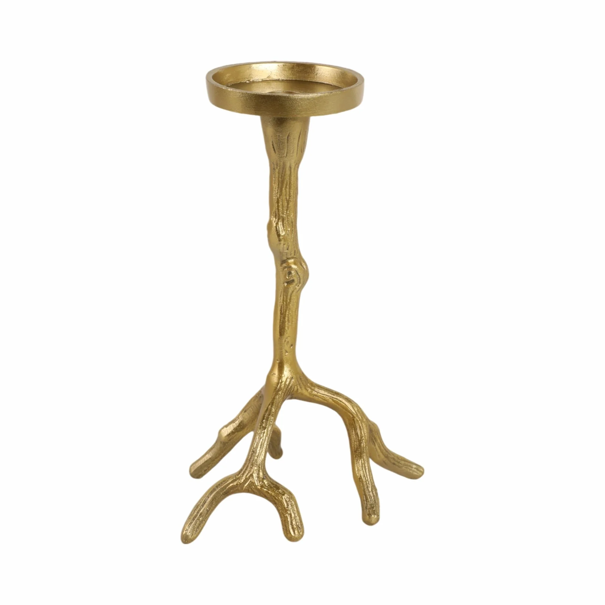 10" Roots Pillar & Taper Candle Holder, Gold - Image 4