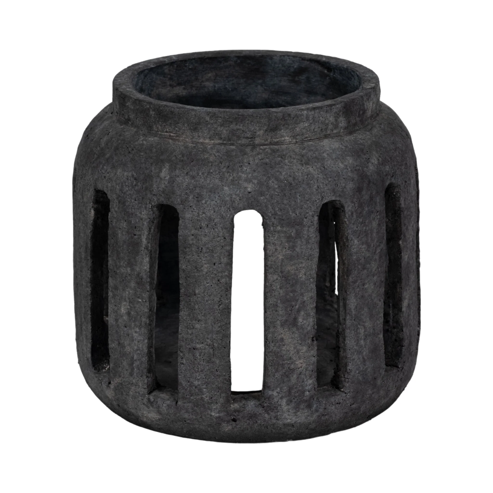 10" Round Lantern Hurricane With Open Slats, Black - Image 2