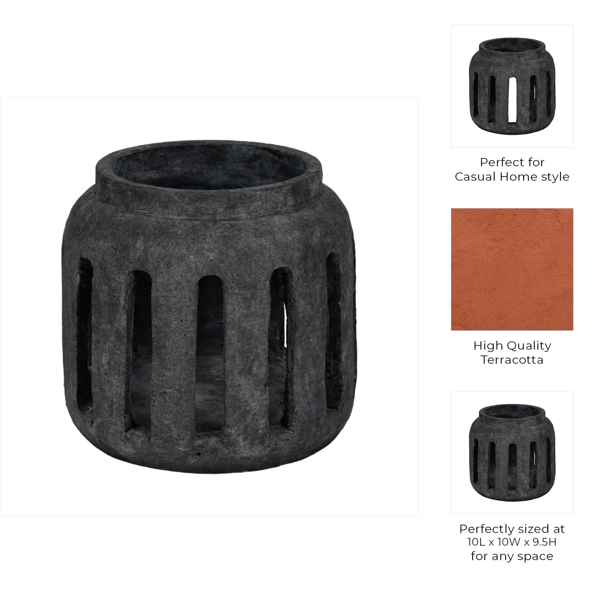 10" Round Lantern Hurricane With Open Slats, Black - Image 9