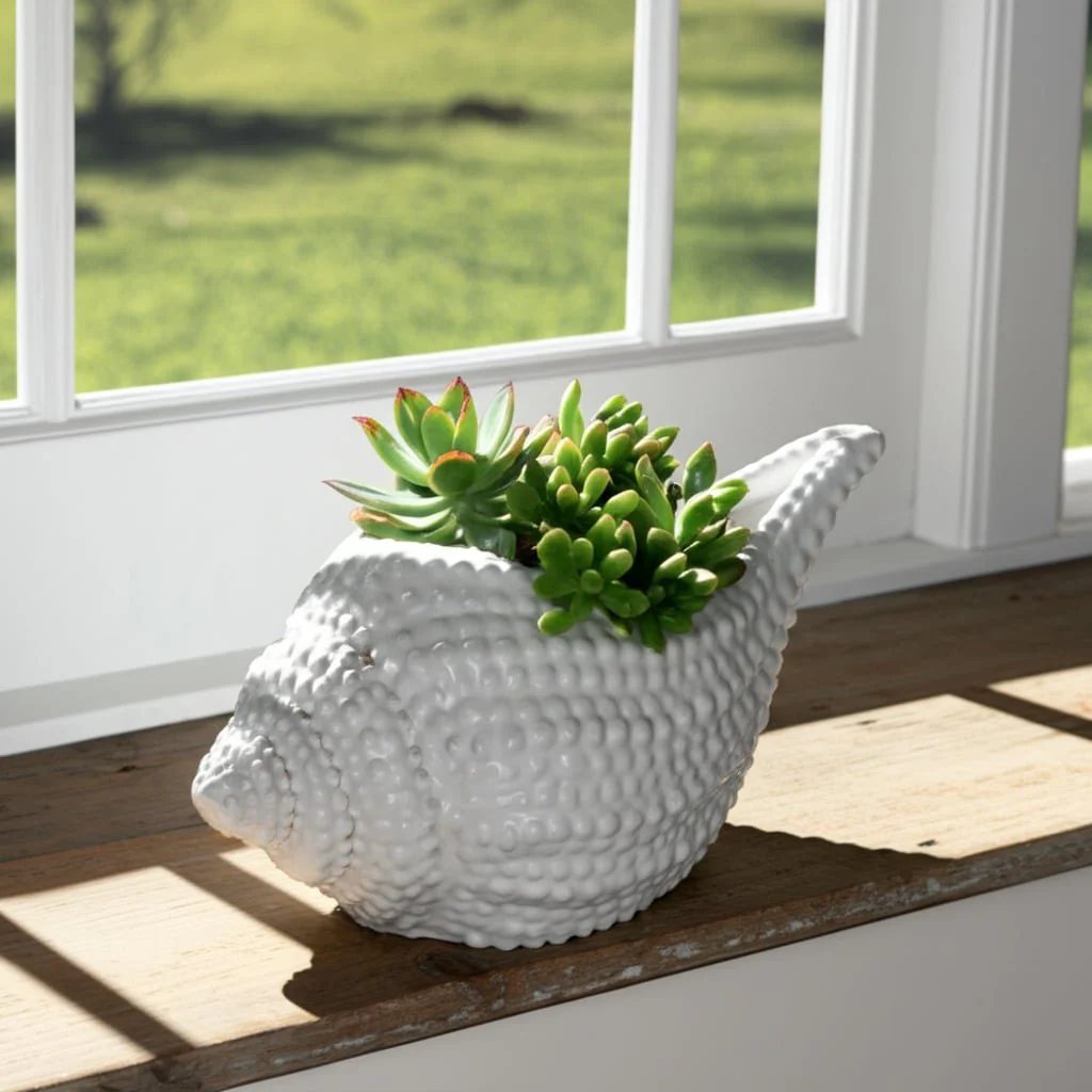 10" Seashell Planter, White - Image 11