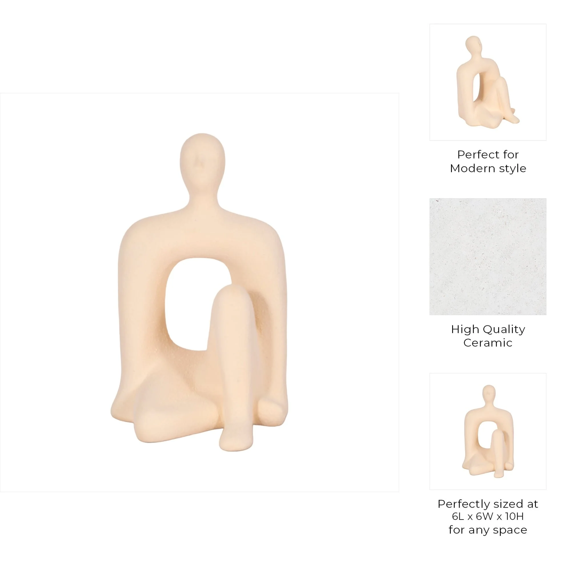 10" Sitting Figure W/open Cut Out Sand Glaze,ivory - Image 9