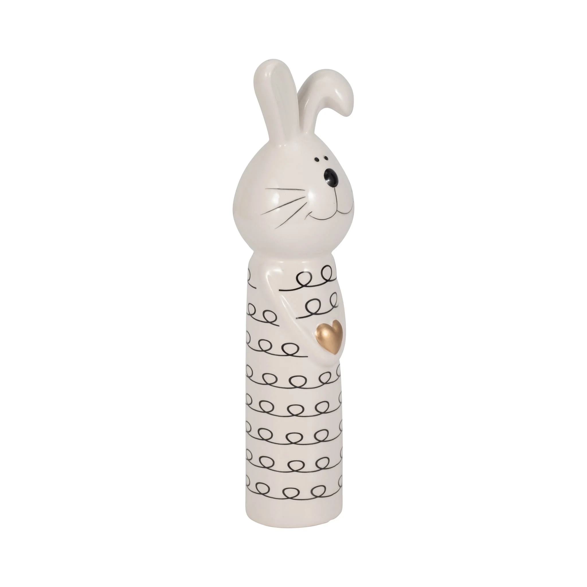 10" Squiggly Bunny With Gold Heart, White/black - Image 2