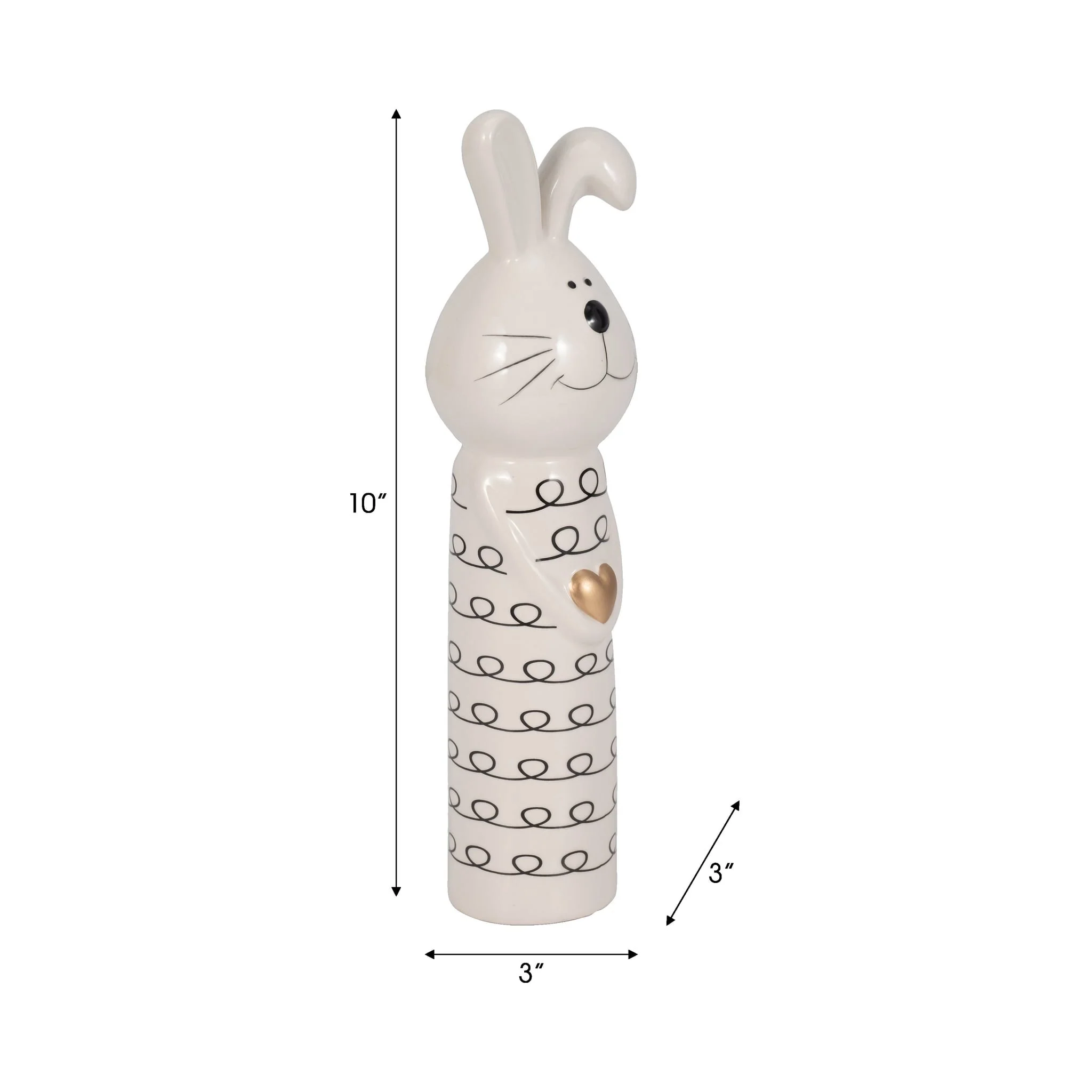 10" Squiggly Bunny With Gold Heart, White/black - Image 9