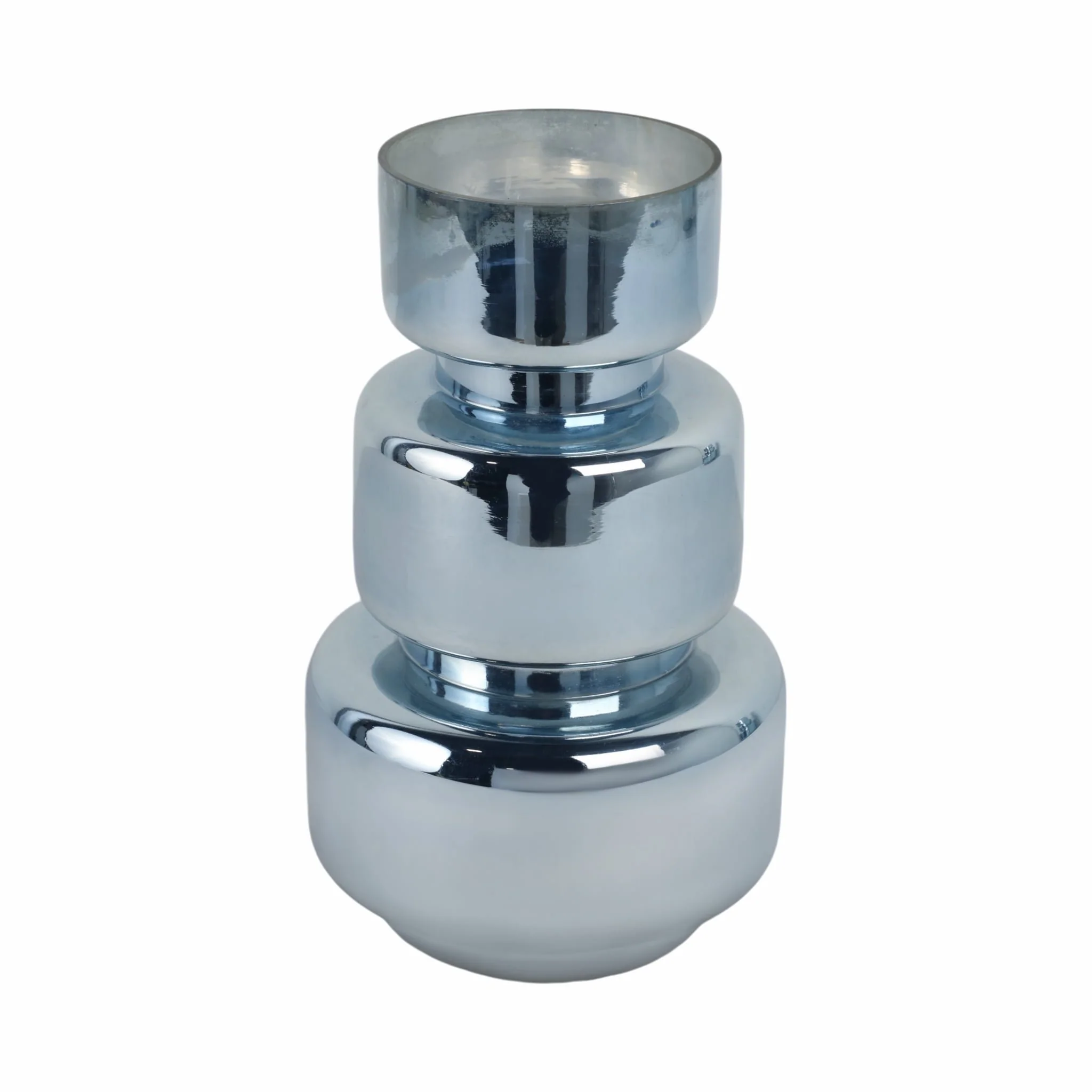 10" Stacked Cylinder Glass Vase, Blue Silver - Image 4