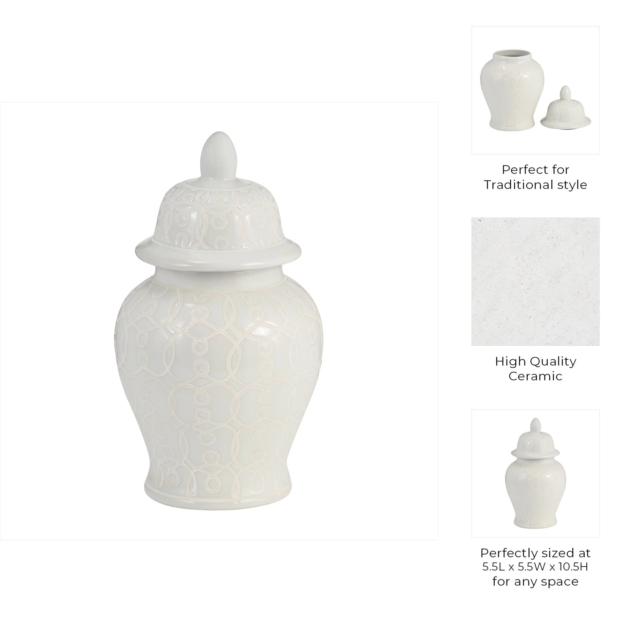 10" Temple Jar, Ivory - Image 9