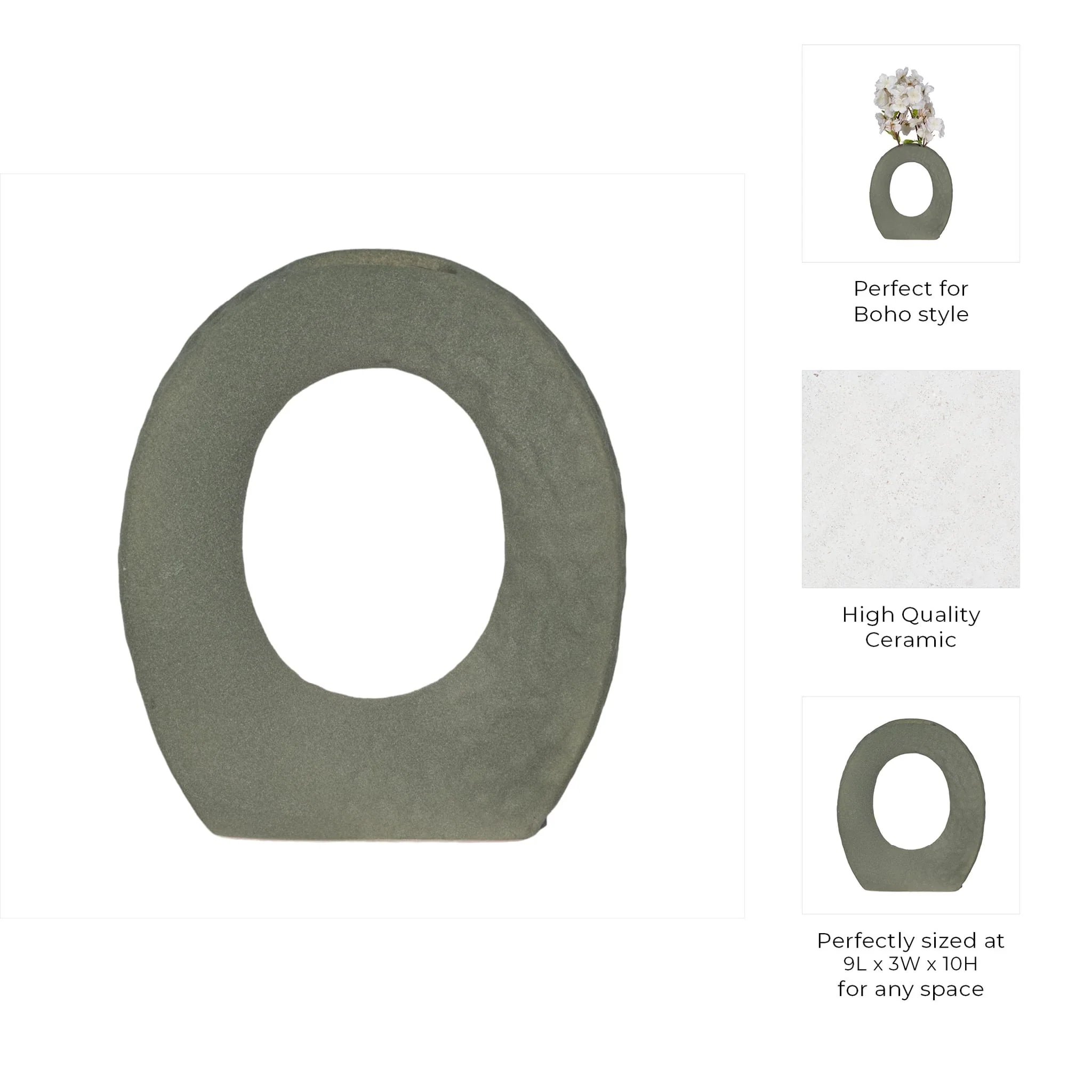 10" Textured Open Cut-out With Vase Opening, Sage - Image 10