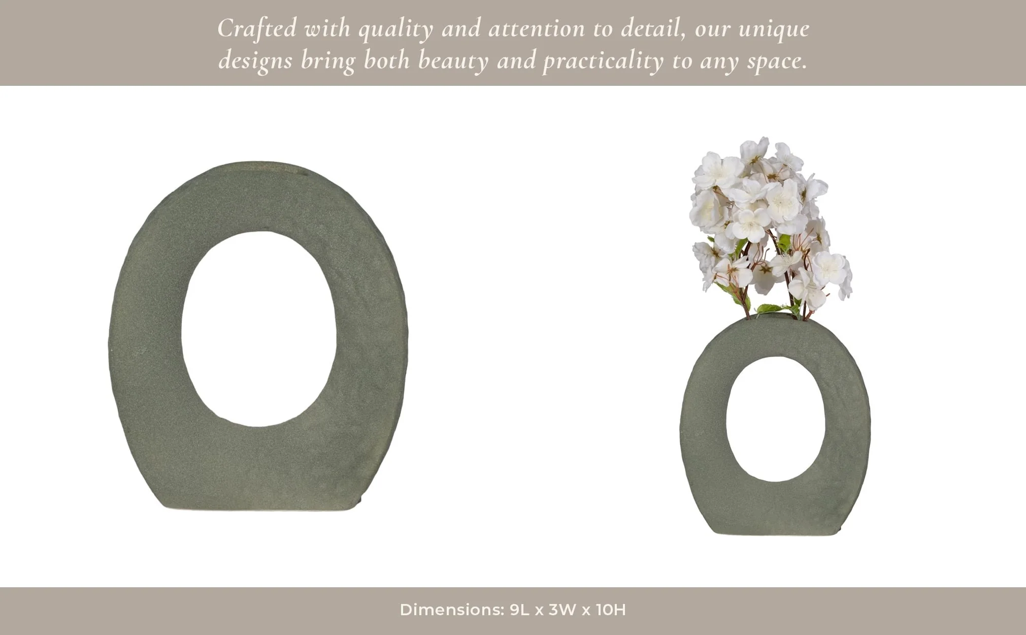 10" Textured Open Cut-out With Vase Opening, Sage - Image 14