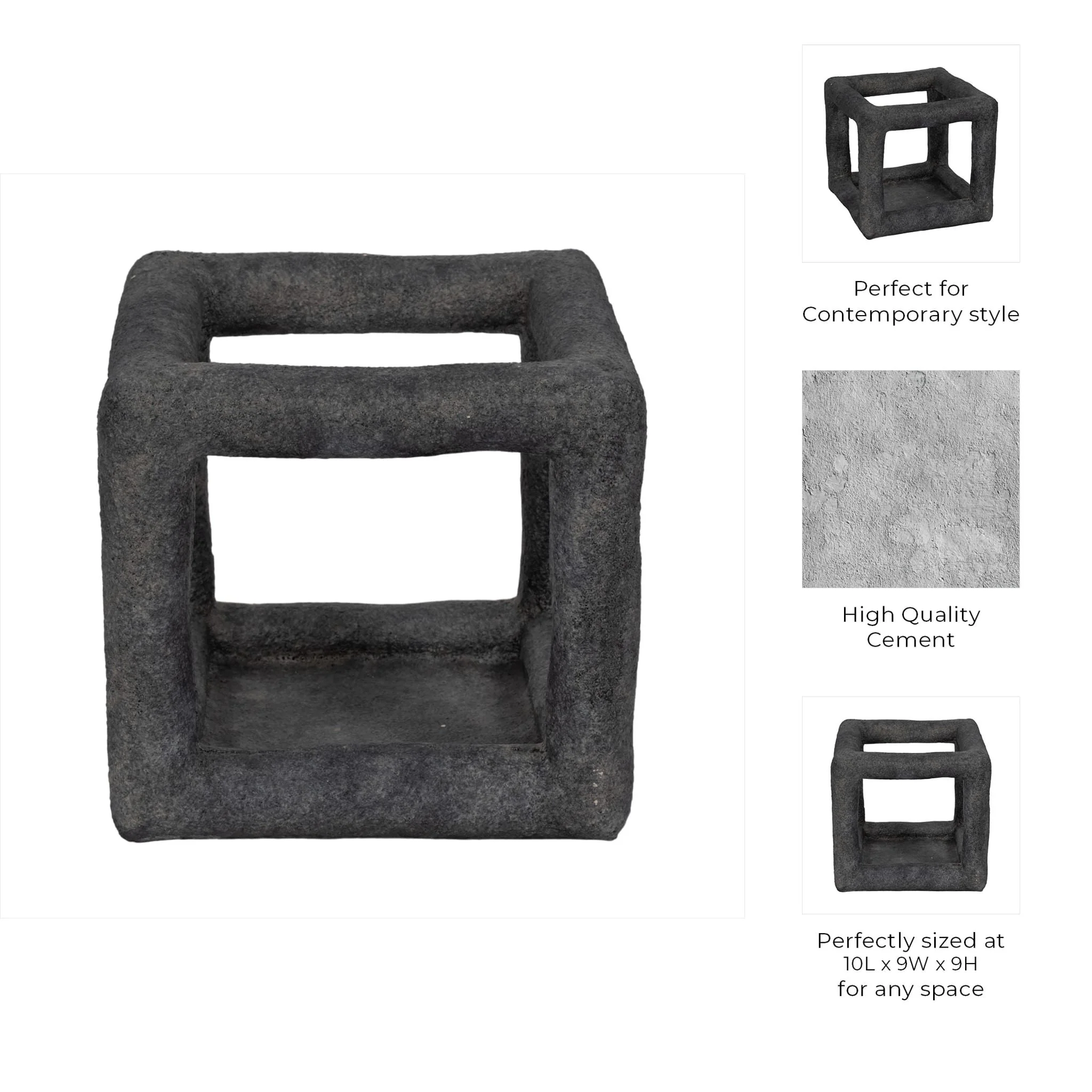 10" Textured Open Square Object, Black - Image 9